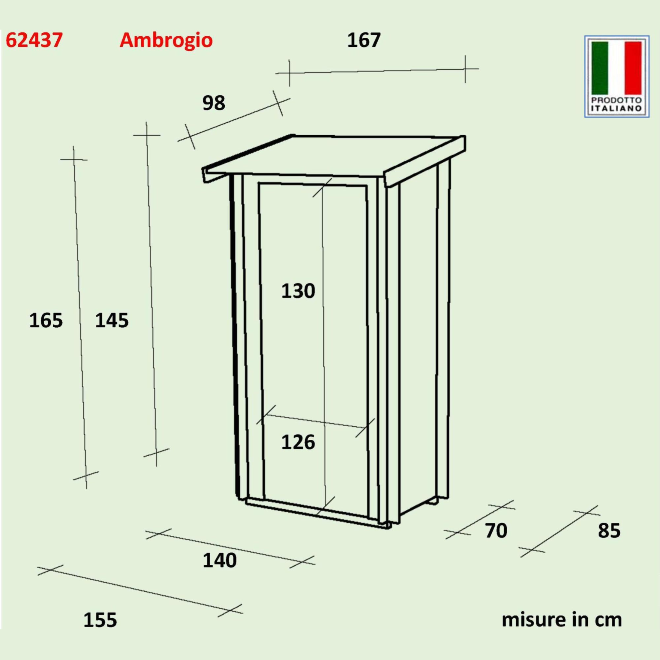 Abri de jardin en bois "Ambrogio Addossata" 155x85 cm 165h double porte aveugle