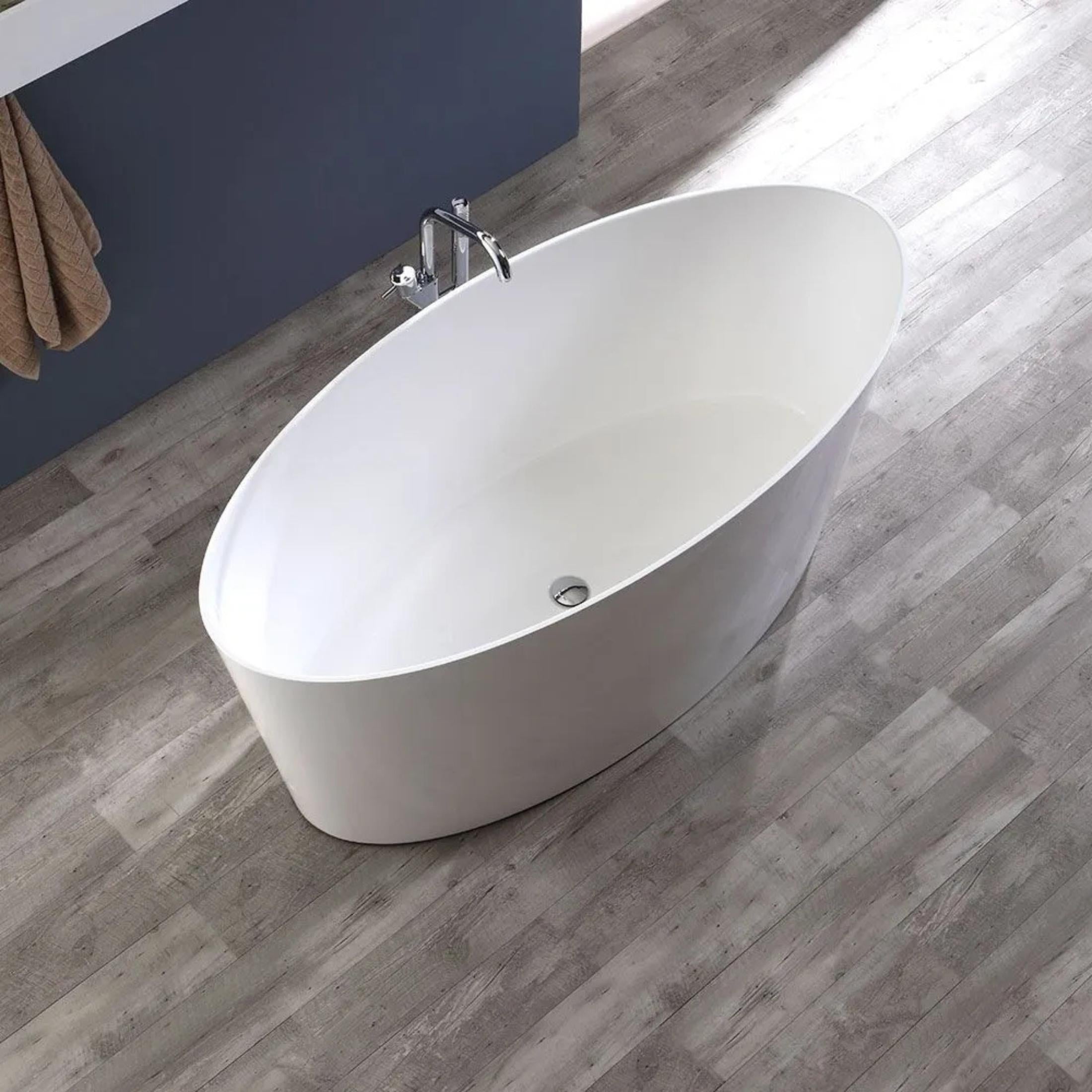 Vasca da bagno centro stanza "Verona" in marmo ricomposto bianco lucido cm 159,3x72 65h