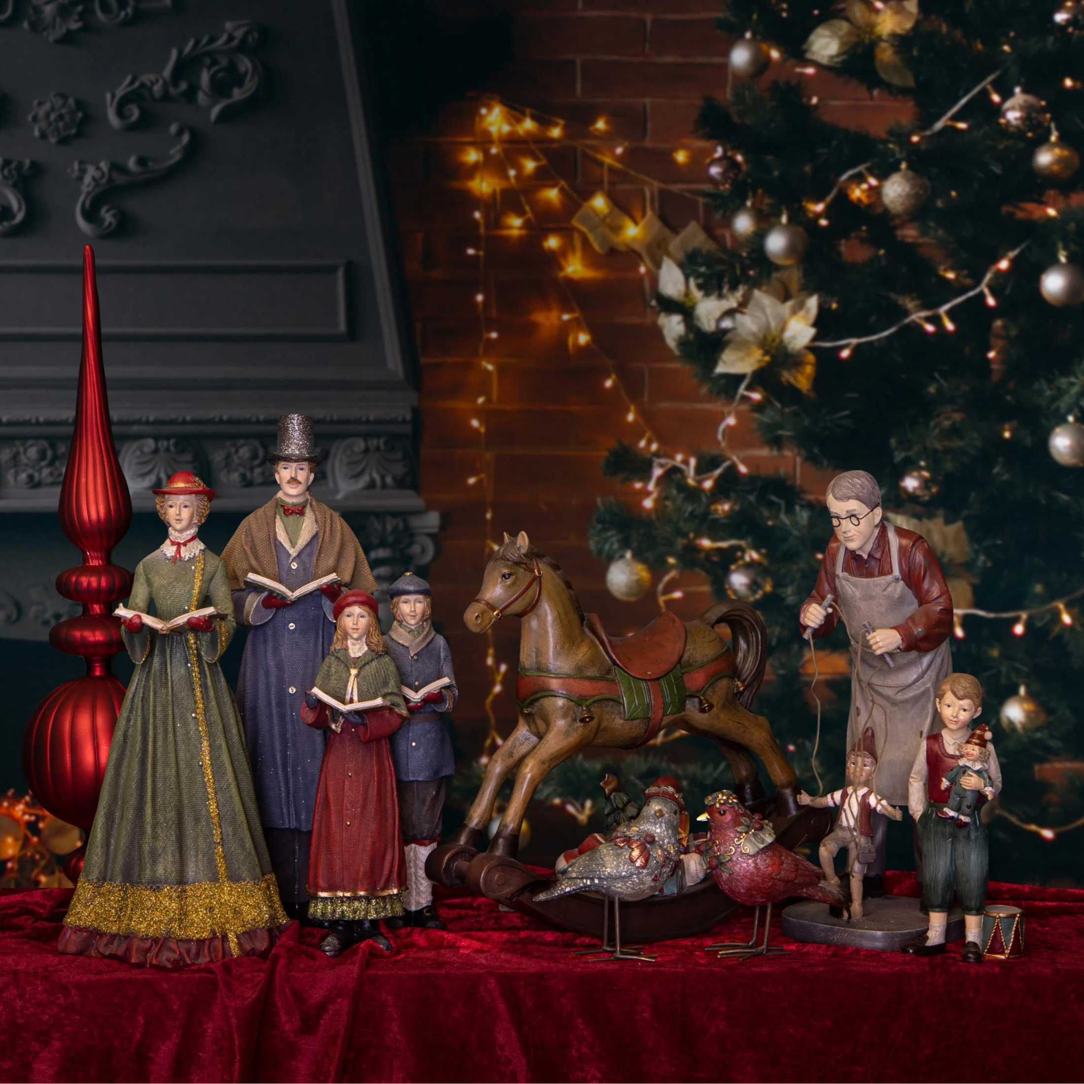 Statuetta famiglia “Cantori”, decorazione Natalizia elegante in Poli-resina cm 40h