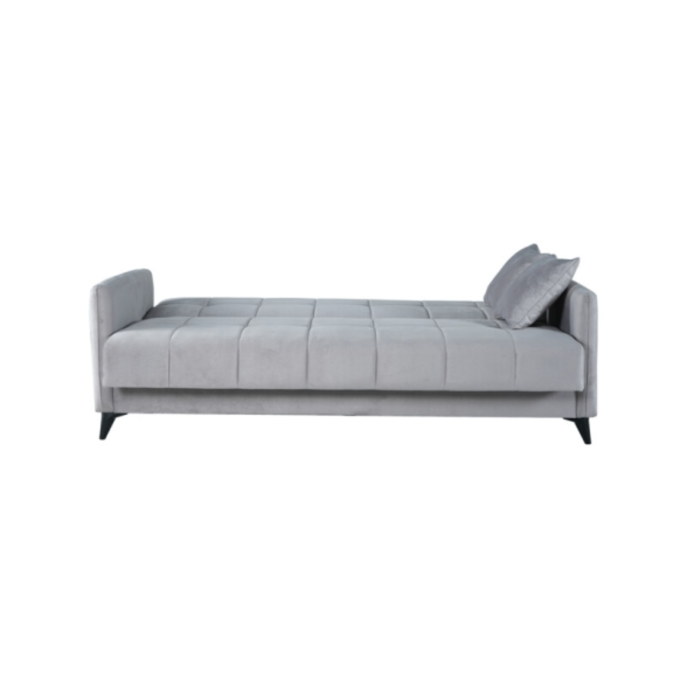 Divano letto a 3 posti contenitore "Santi Bacos" in velluto con 2 cuscini cm 211x92 98h