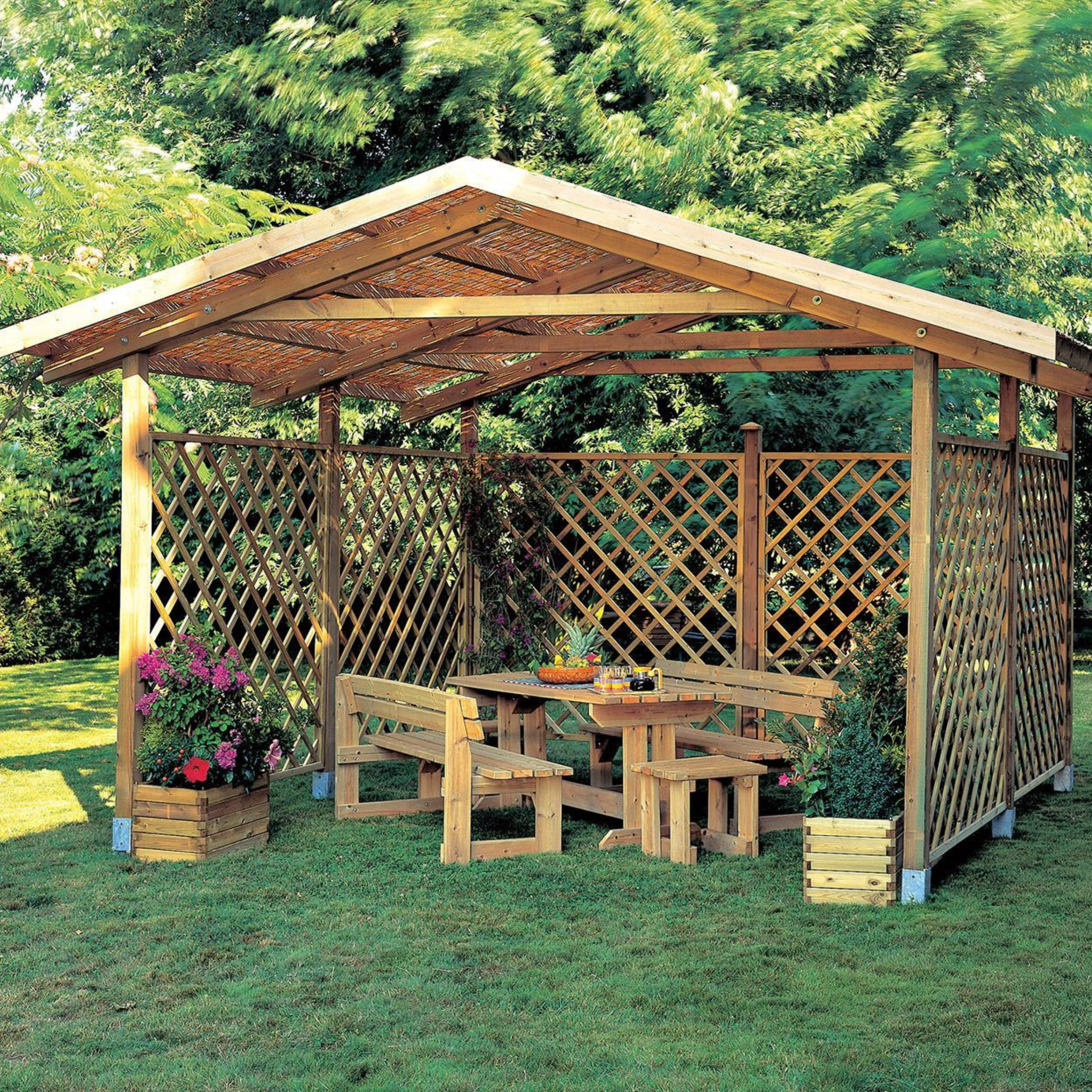 Abri voiture "Barchessa" en bois de pin massif naturel, 3,6x4,5 m, 2,5h