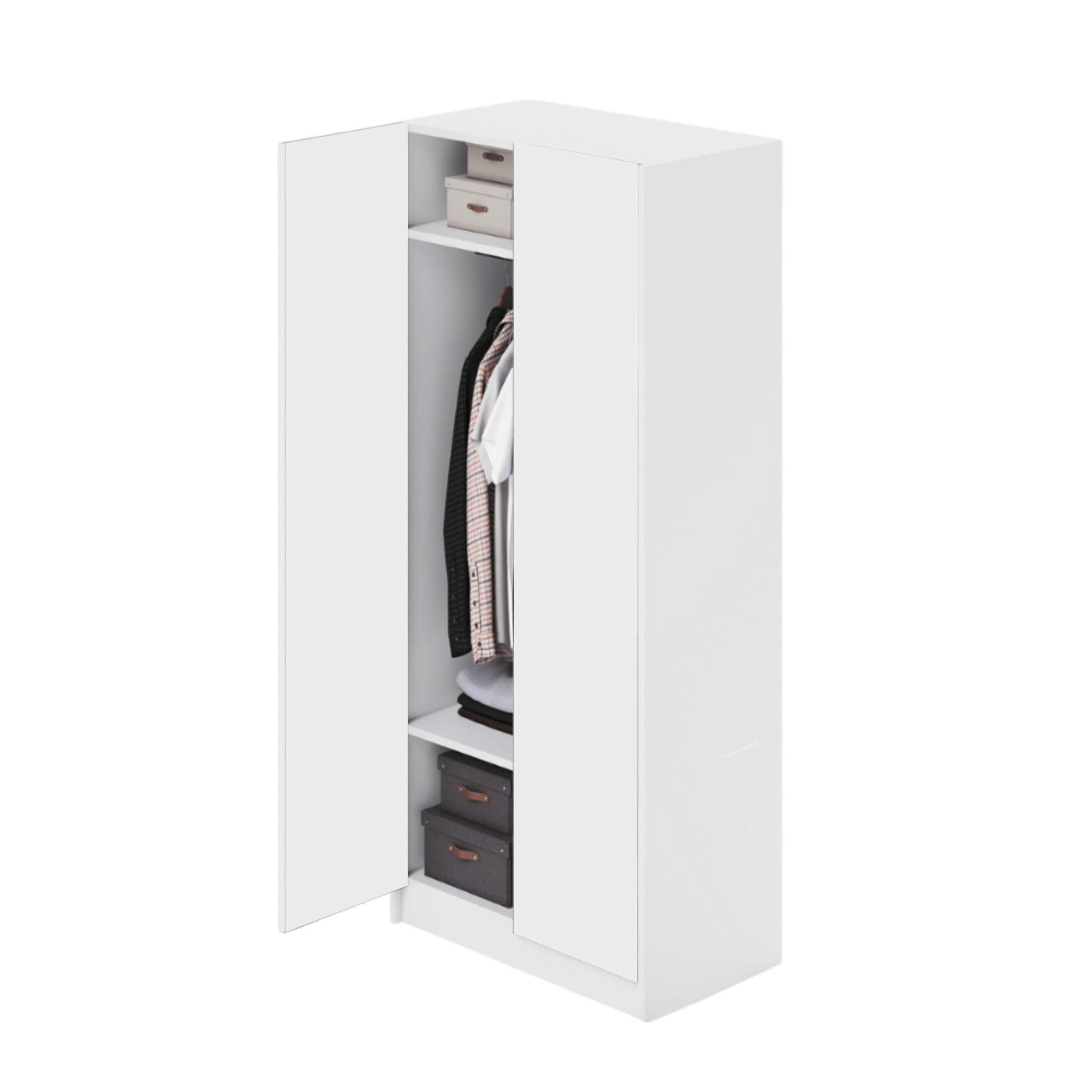 Armadio in legno bianco "Modern" a 2 ante con appendiabiti e 2 ripiani cm 91x52 210h