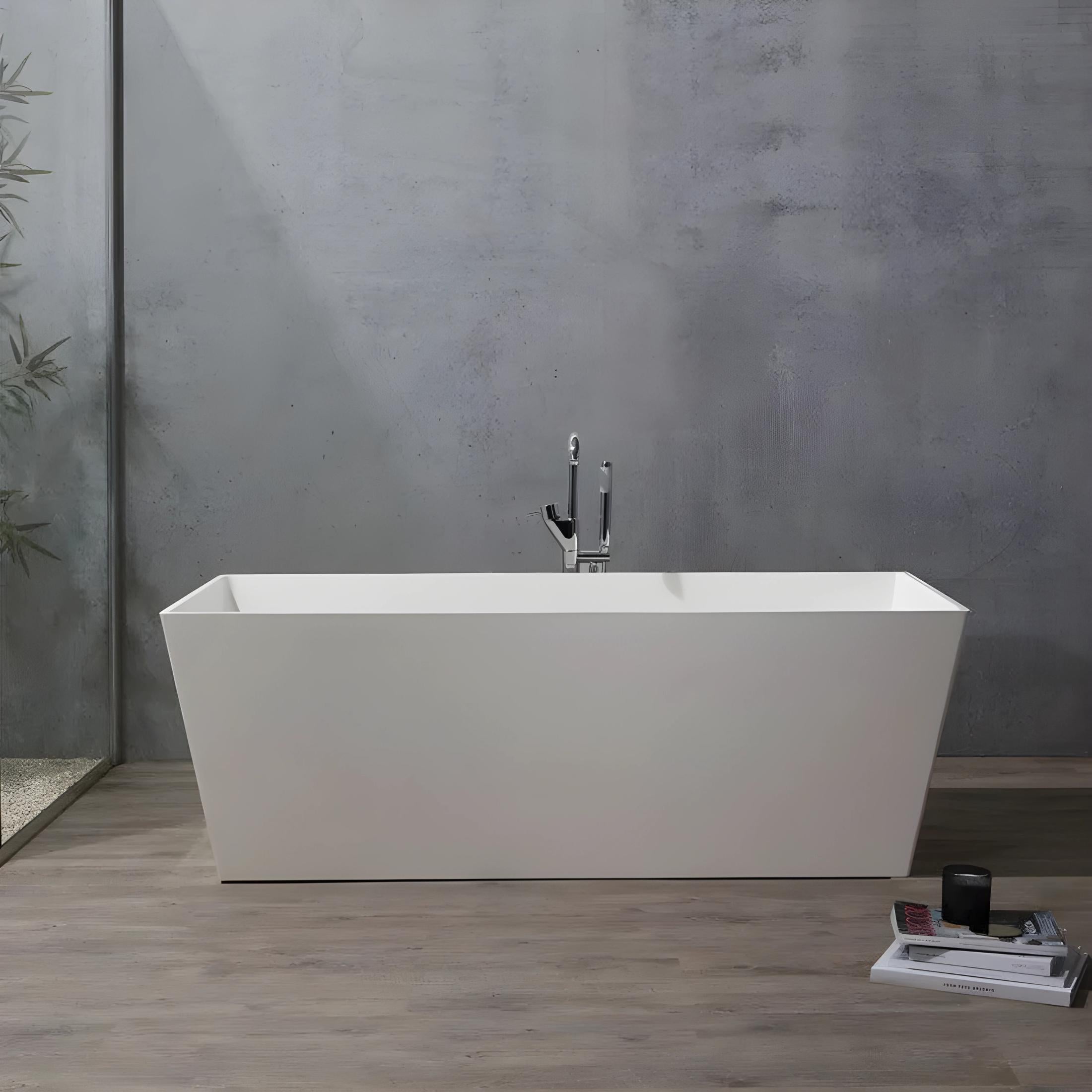 Vasca da bagno squadrata "Yoyo" autoportante in marmo ricomposto bianco cm 159x65 55h