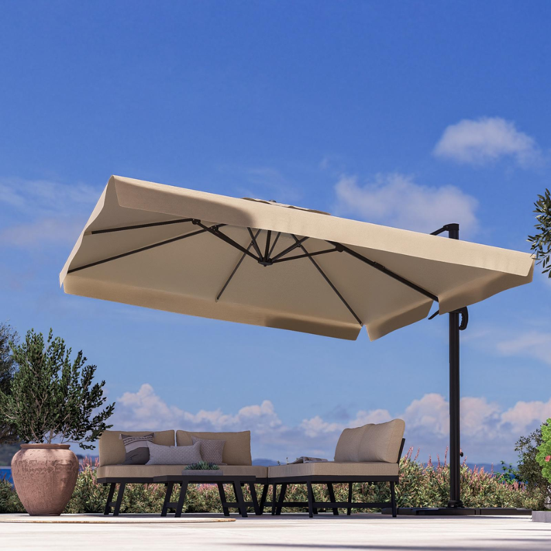Ombrellone moderno ecru "Decent" con palo laterale in alluminio nero da giardino 3x4 mt