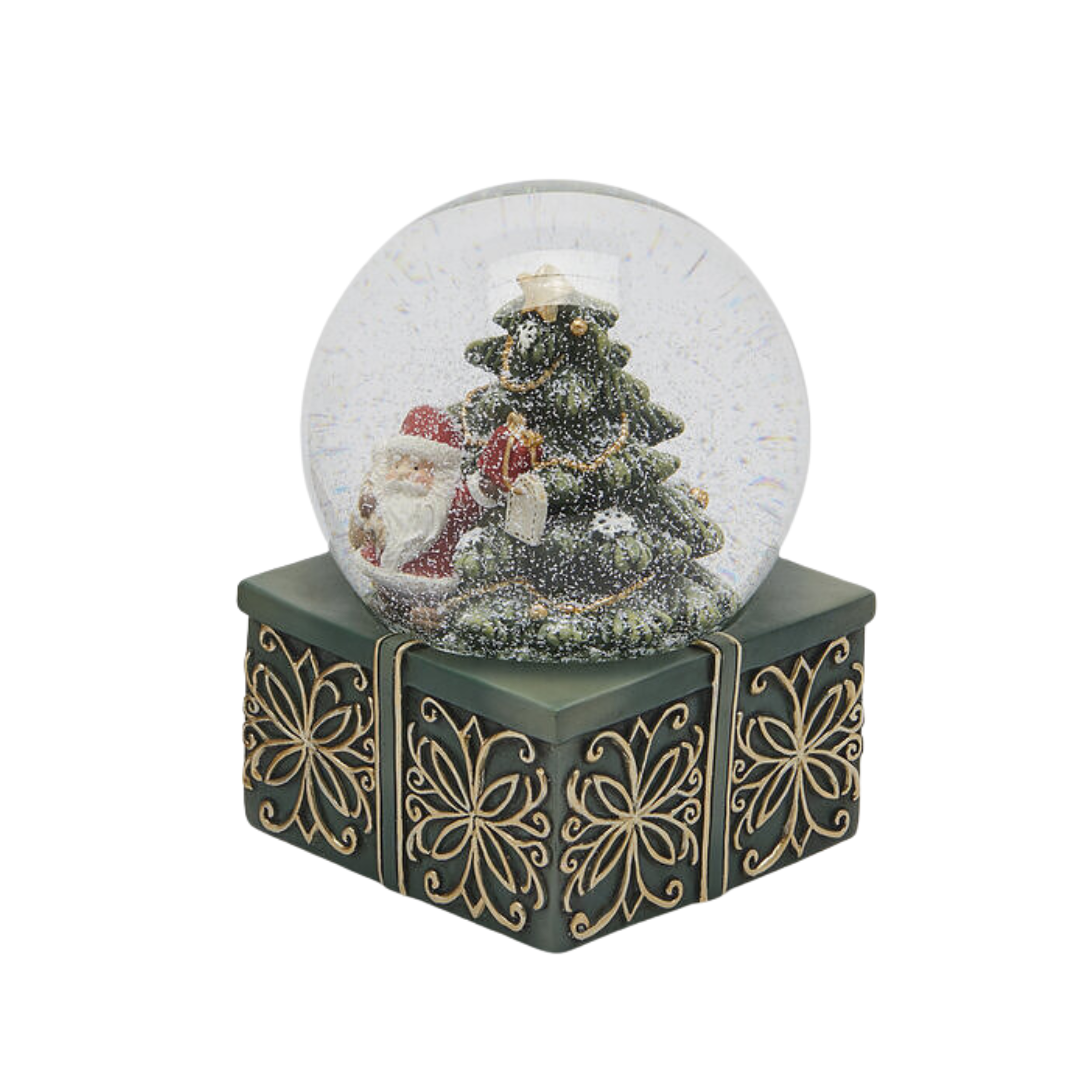 Carillon con sfera d'acqua con Babbo Natale e Renna, decorazione natalizia cm 9x14,5h