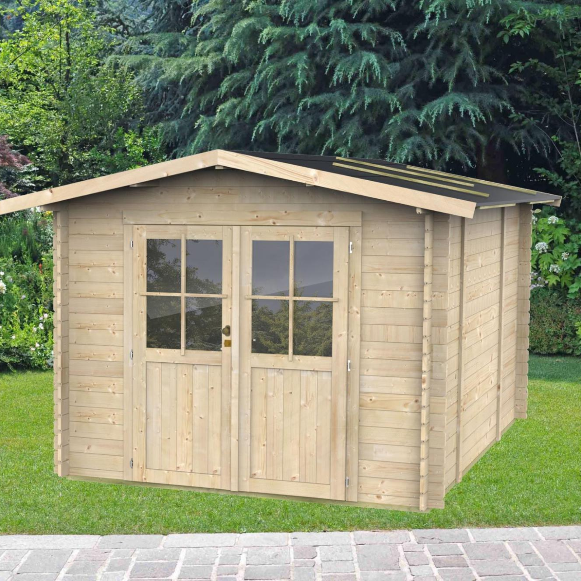 Caseta de jardín de madera "Opera" 300x250 cm 219h puerta con doble ventana