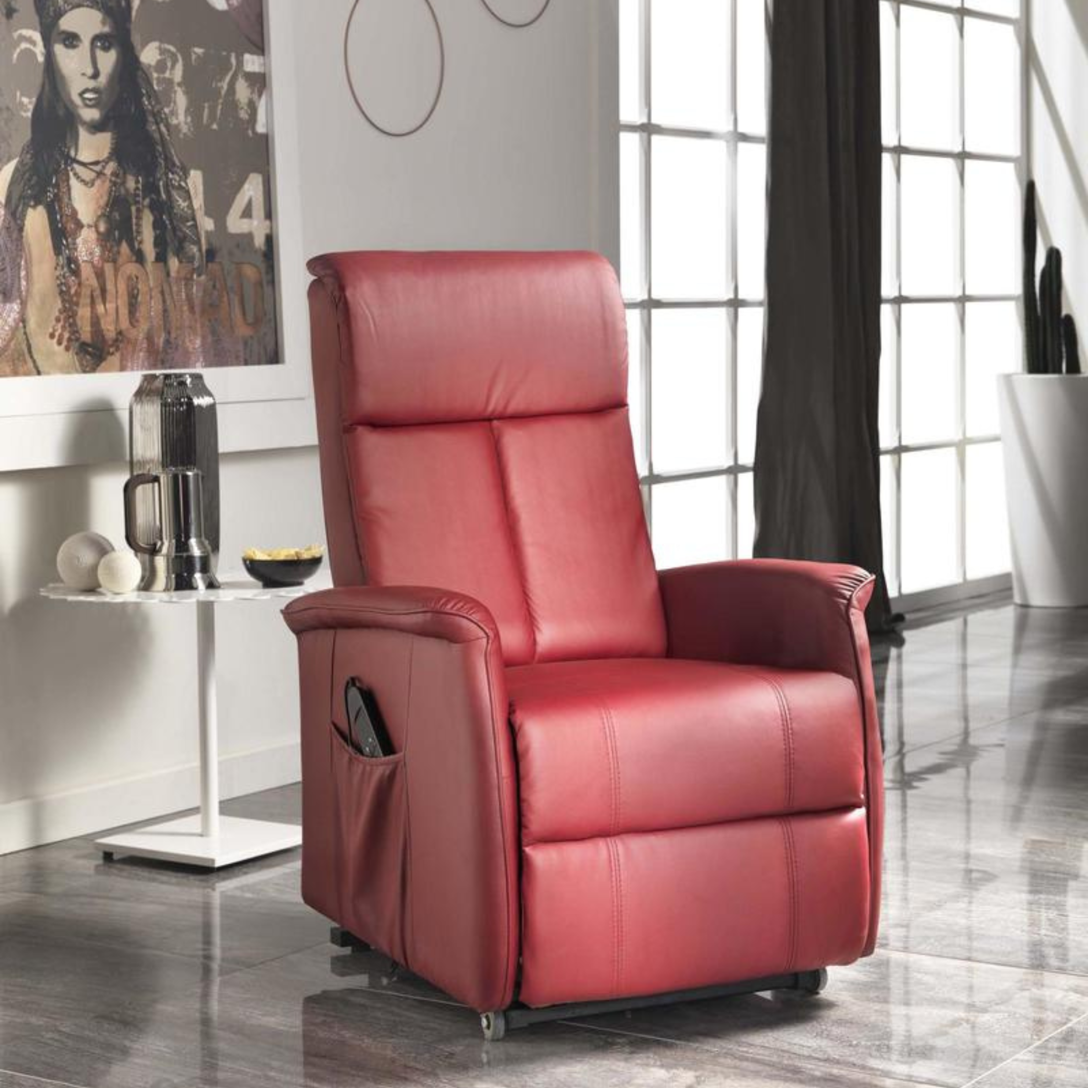 Fauteuil inclinable en microfibre "Morgana" fonction relevable 2 moteurs 82x75 cm 110h