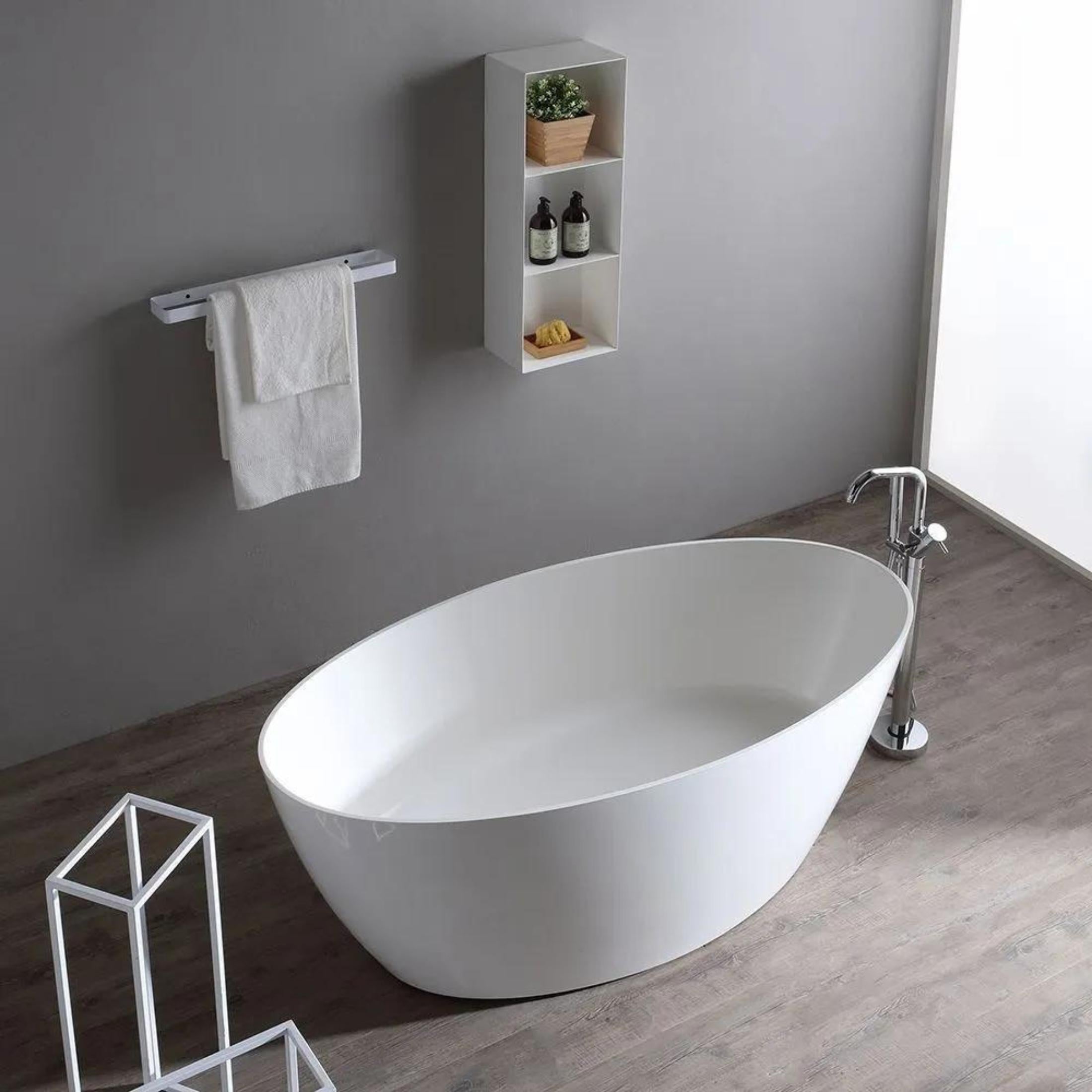 Vasca da bagno ovale moderna "Palma" in resina di marmo bianca cm cm 160,5x80,5 60h