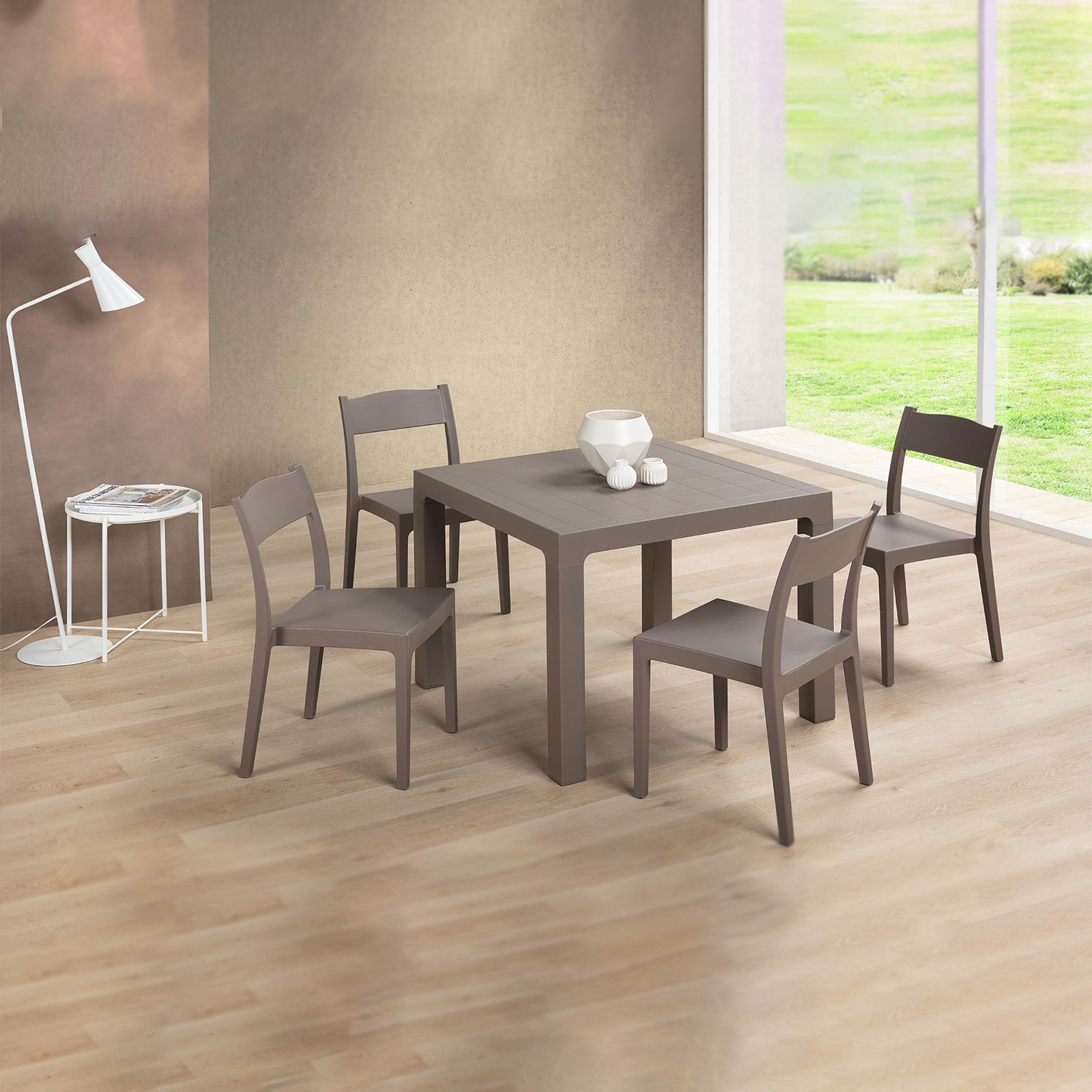 Silla de comedor Vesta de resina para jardín, apilable 41x41 cm 83h