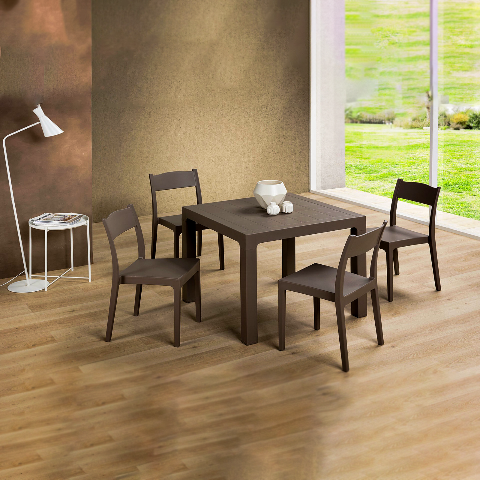 Silla de comedor Vesta de resina para jardín, apilable 41x41 cm 83h