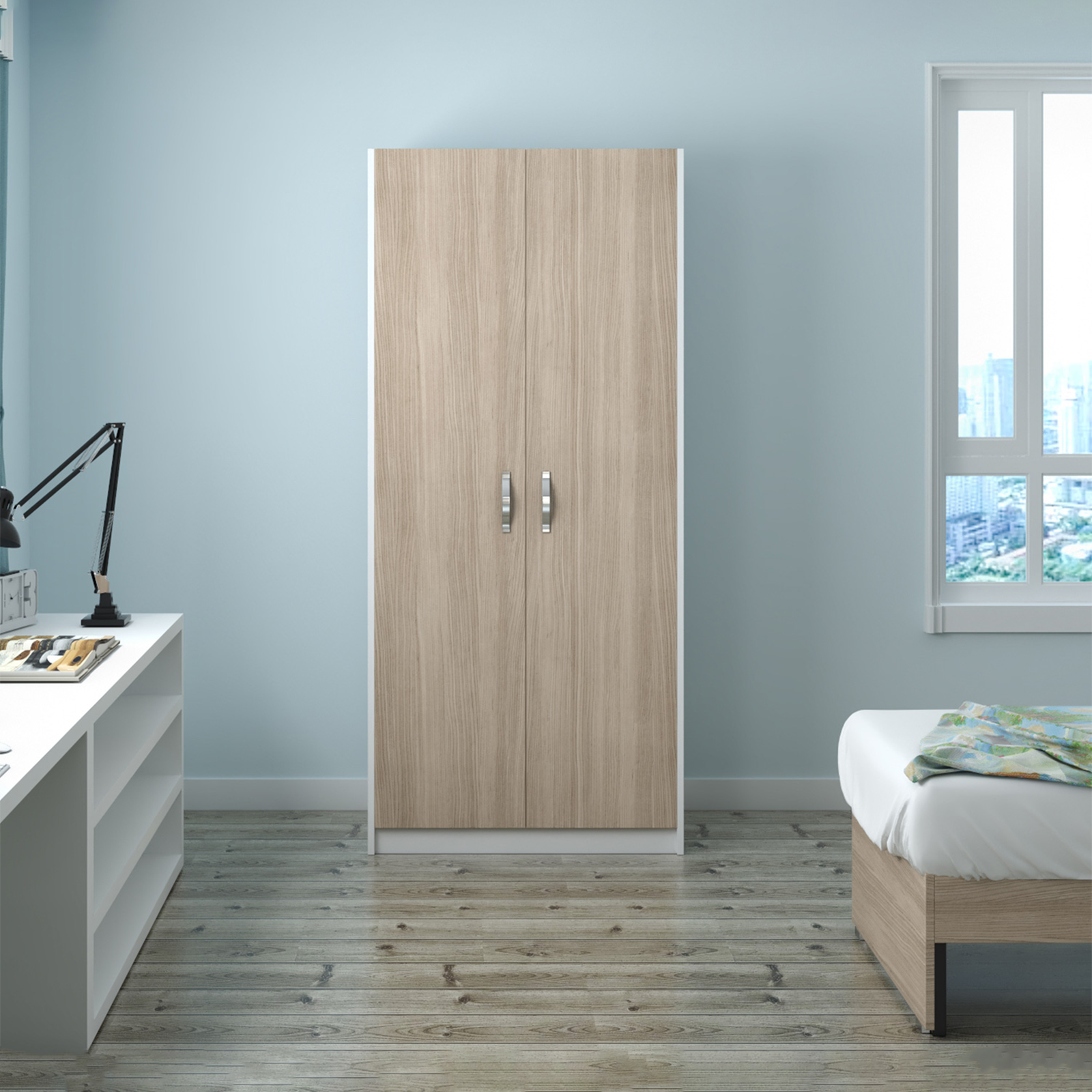 Armoire de chambre à coucher avec 2 portes en bois d'orme moderne 91x52 cm 210h