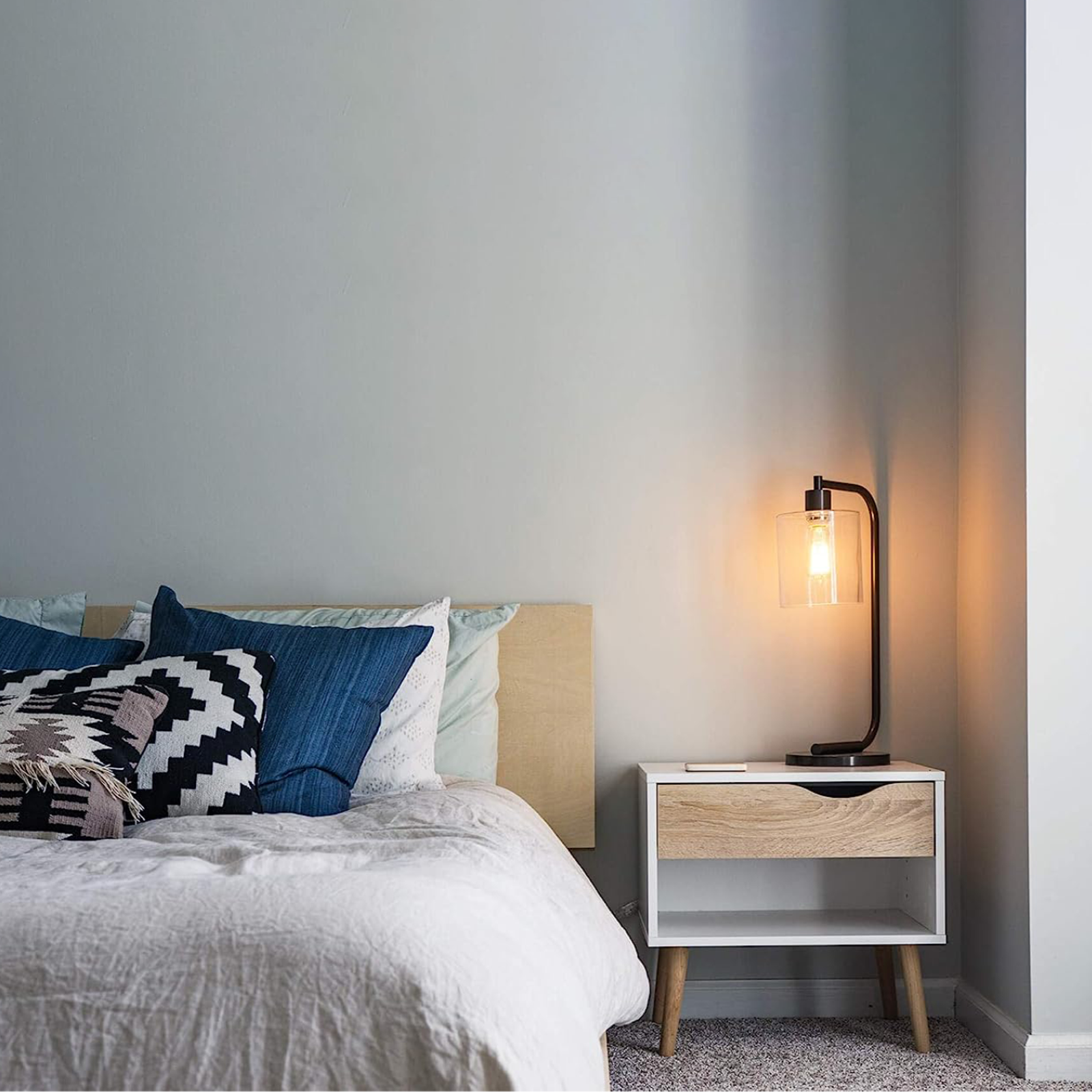 Mesita de noche moderna de madera Mueble cama Oslo con 1 cajón 50x39 cm 50h