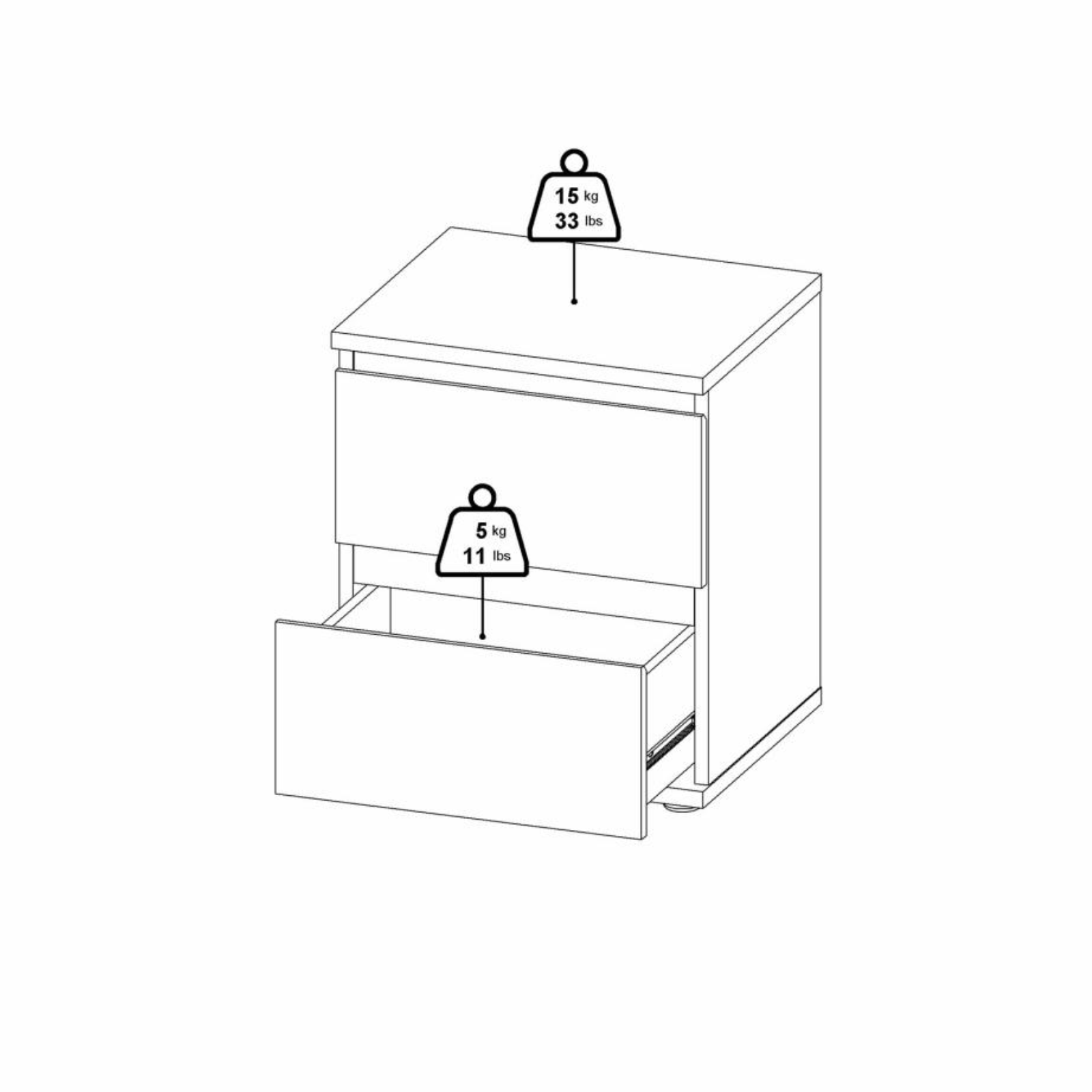 Comodino moderno in legno "Nova" mobile da letto con 2 cassetti cm 40x34 48h