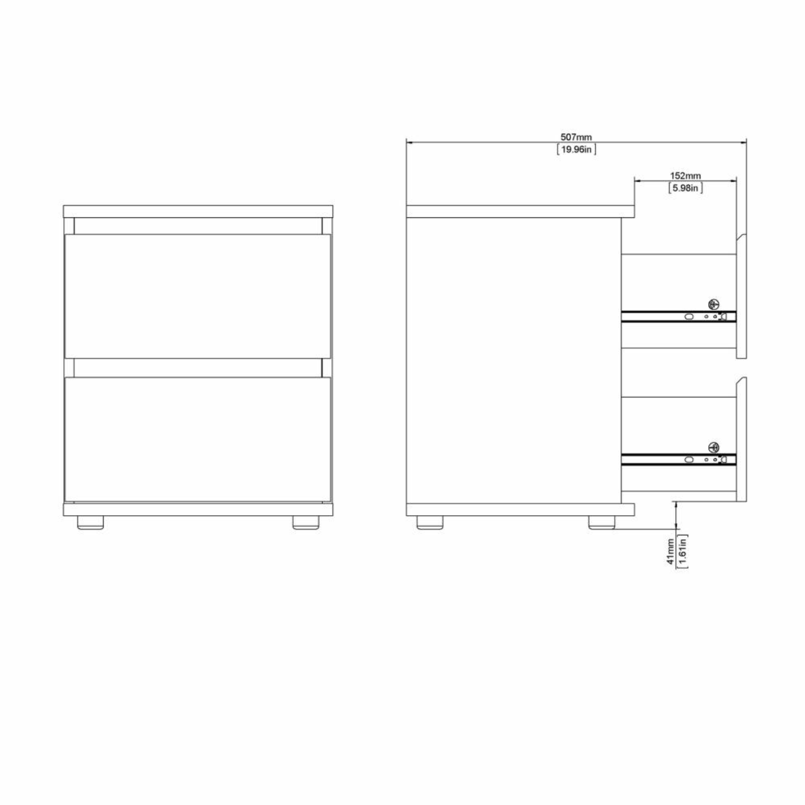 Table de chevet moderne en bois meuble de lit Nova avec 2 tiroirs 40x34 cm 48h