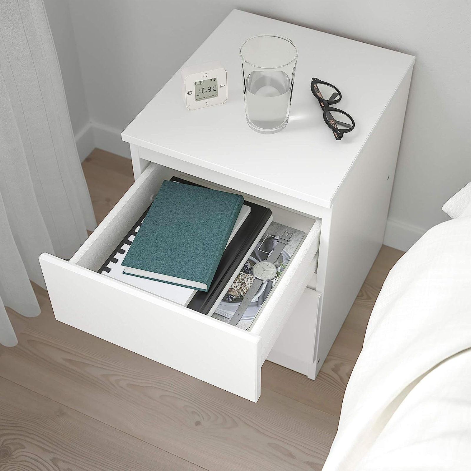 Comodino moderno in legno "Nova" mobile da letto con 2 cassetti cm 40x34 48h