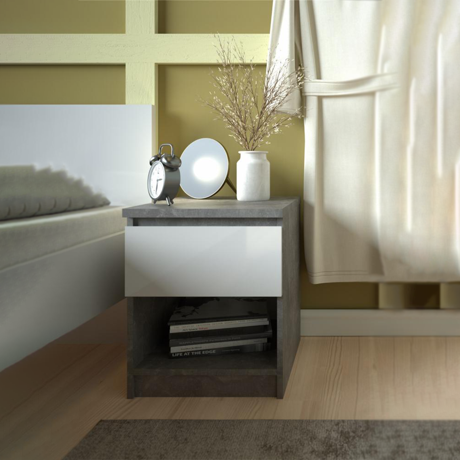 Table de chevet moderne en bois meuble de lit Naia avec 1 tiroir 40x40 cm 50h