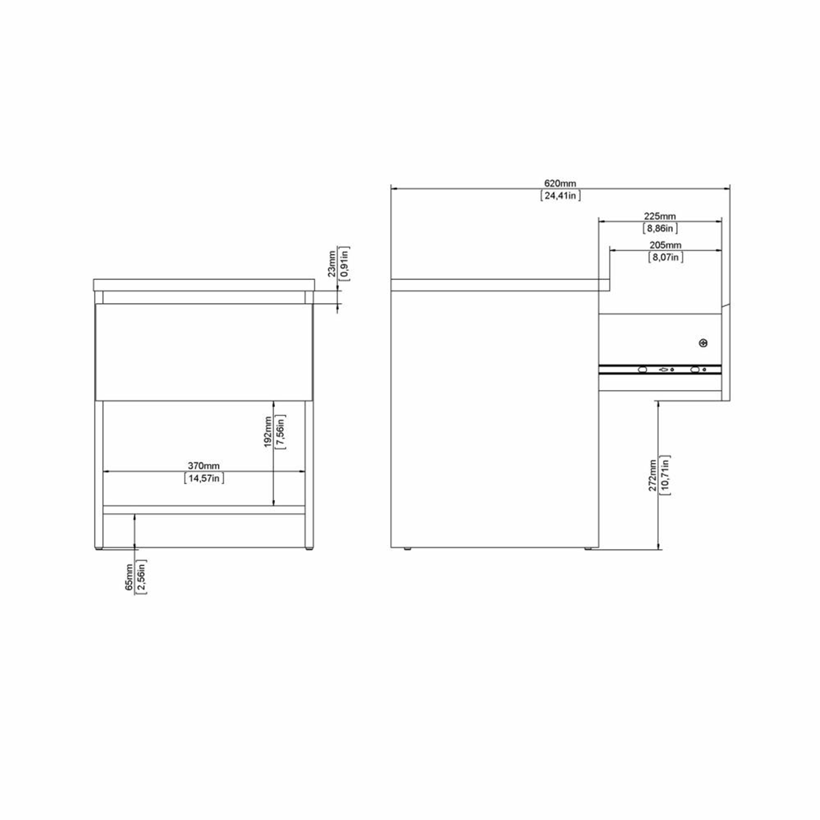 Mesita de noche moderna de madera Naia mueble cama con 1 cajón 40x40 cm 50h