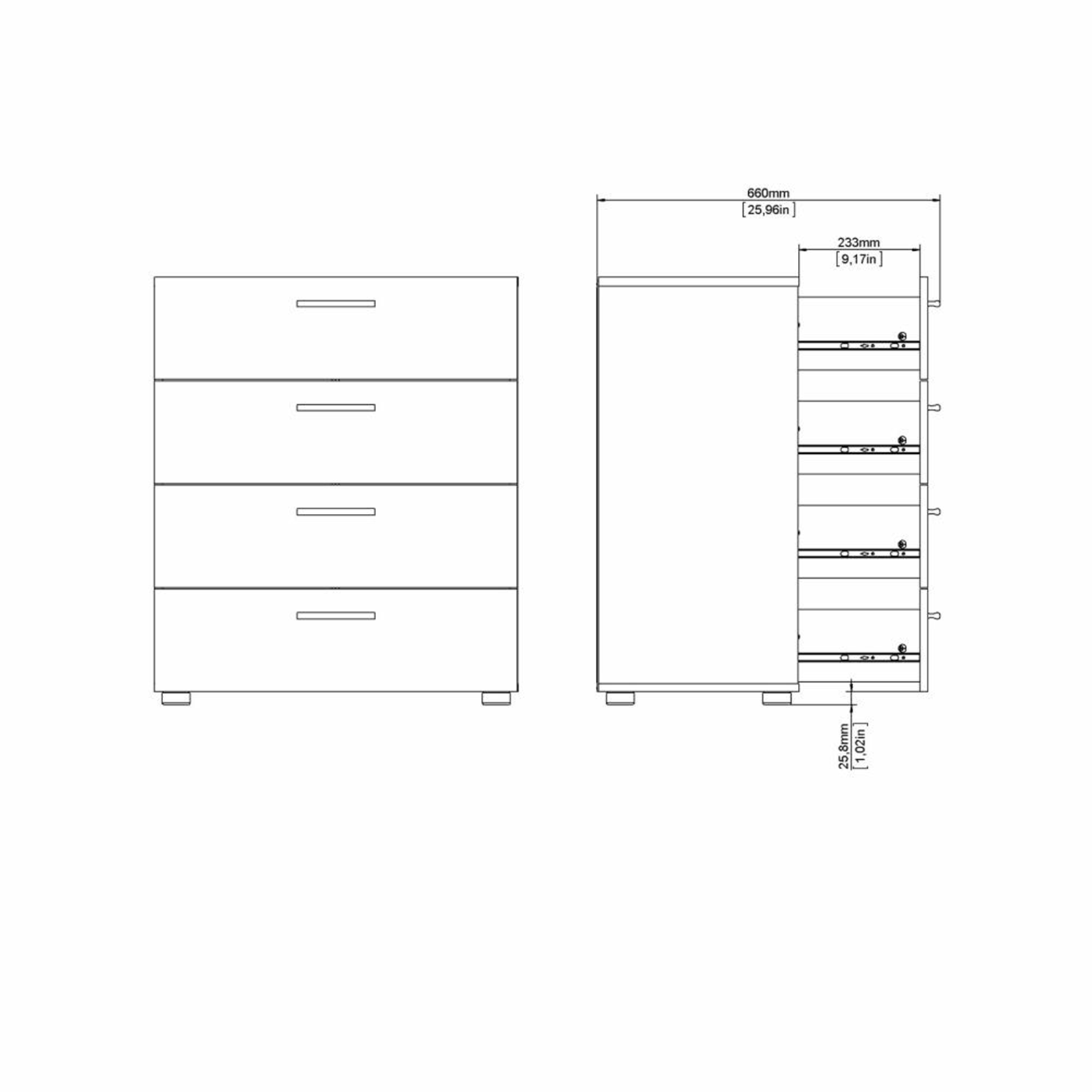 Cassettiera moderna per camera da letto Pepe in legno bianco e rovere cm 70x40 82h