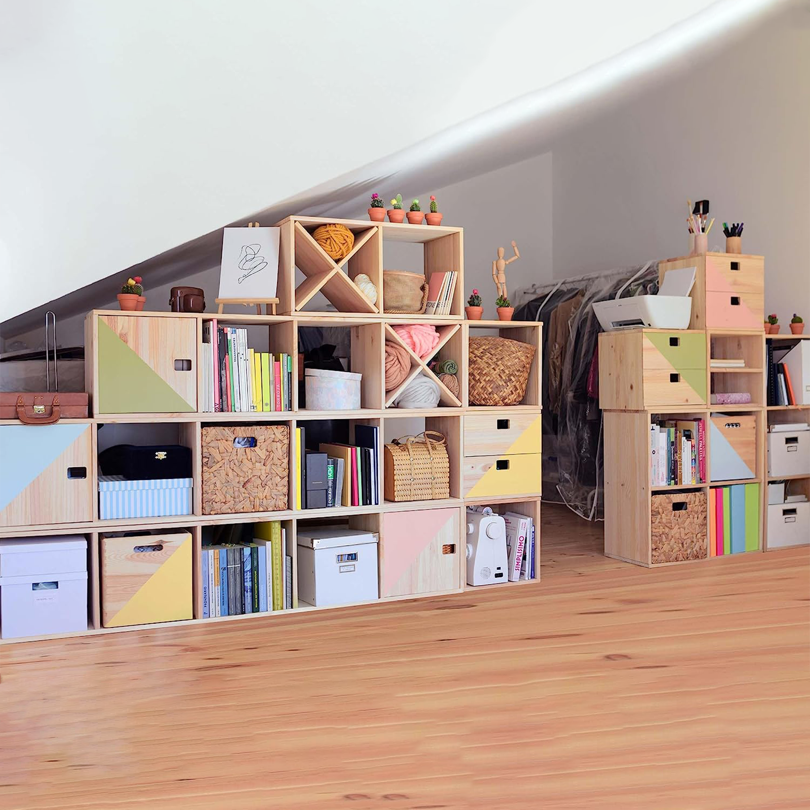 Libreria componibile in legno Cubo scaffale modulare da muro con vani a giorno