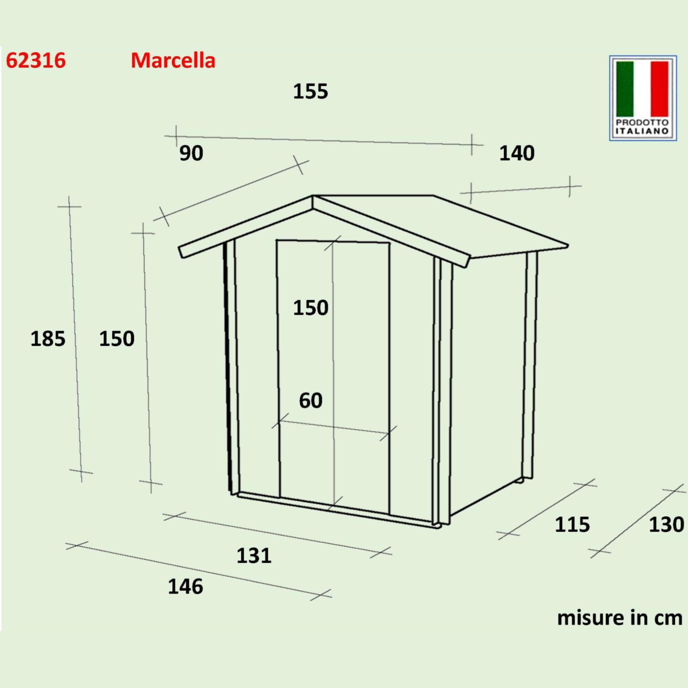 Casetta in legno da giardino "Marcella" porta singola a battente cieca cm 146x130 185h