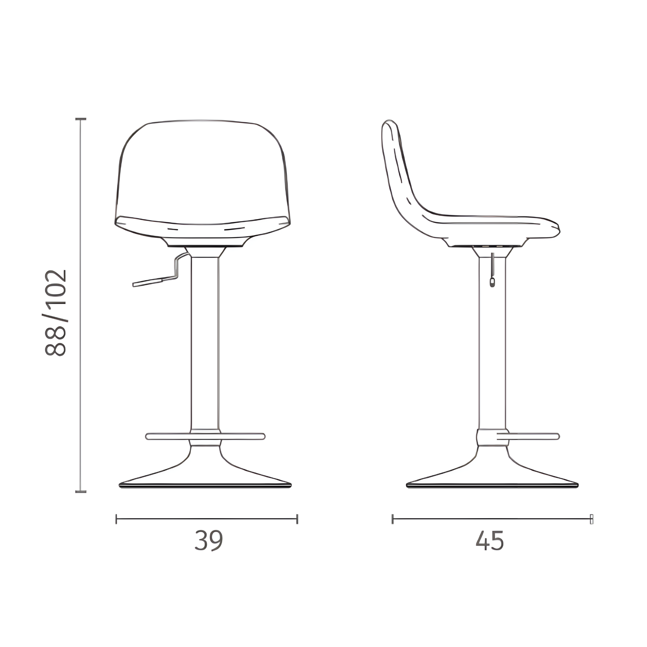 Tabouret haut "Teo" en tissu avec vérin à gaz et repose-pieds 45x39 cm 86h
