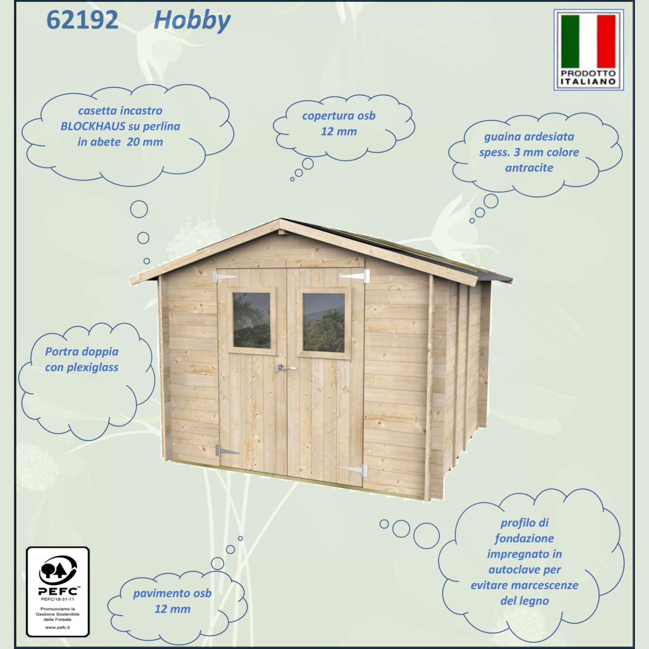 Cobertizo de jardín de madera "Hobby" 248x248 cm 217h puerta con doble ventana