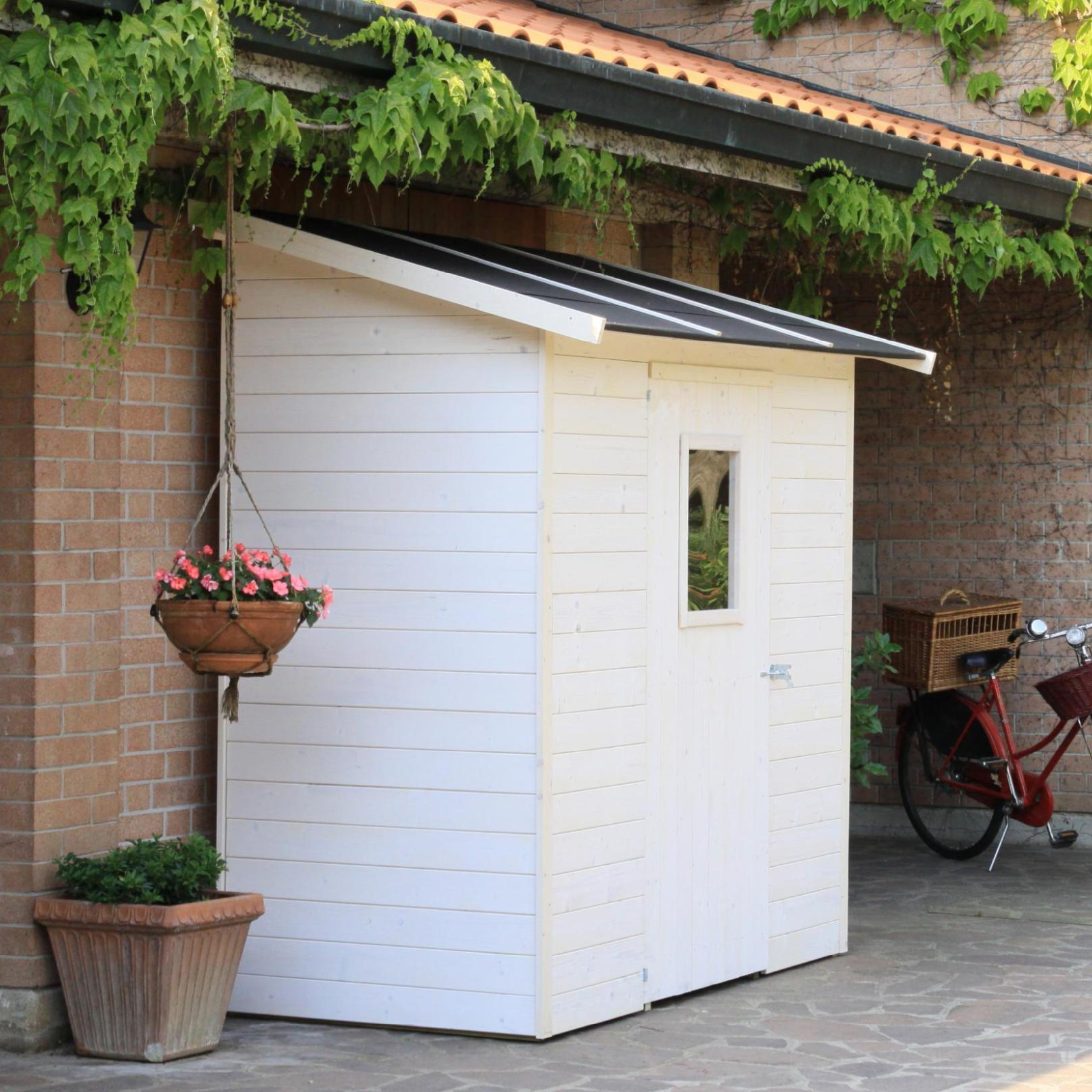 Caseta de jardín de madera "Vaniglia Addossata" puerta simple con ventana 207x102 cm 222h