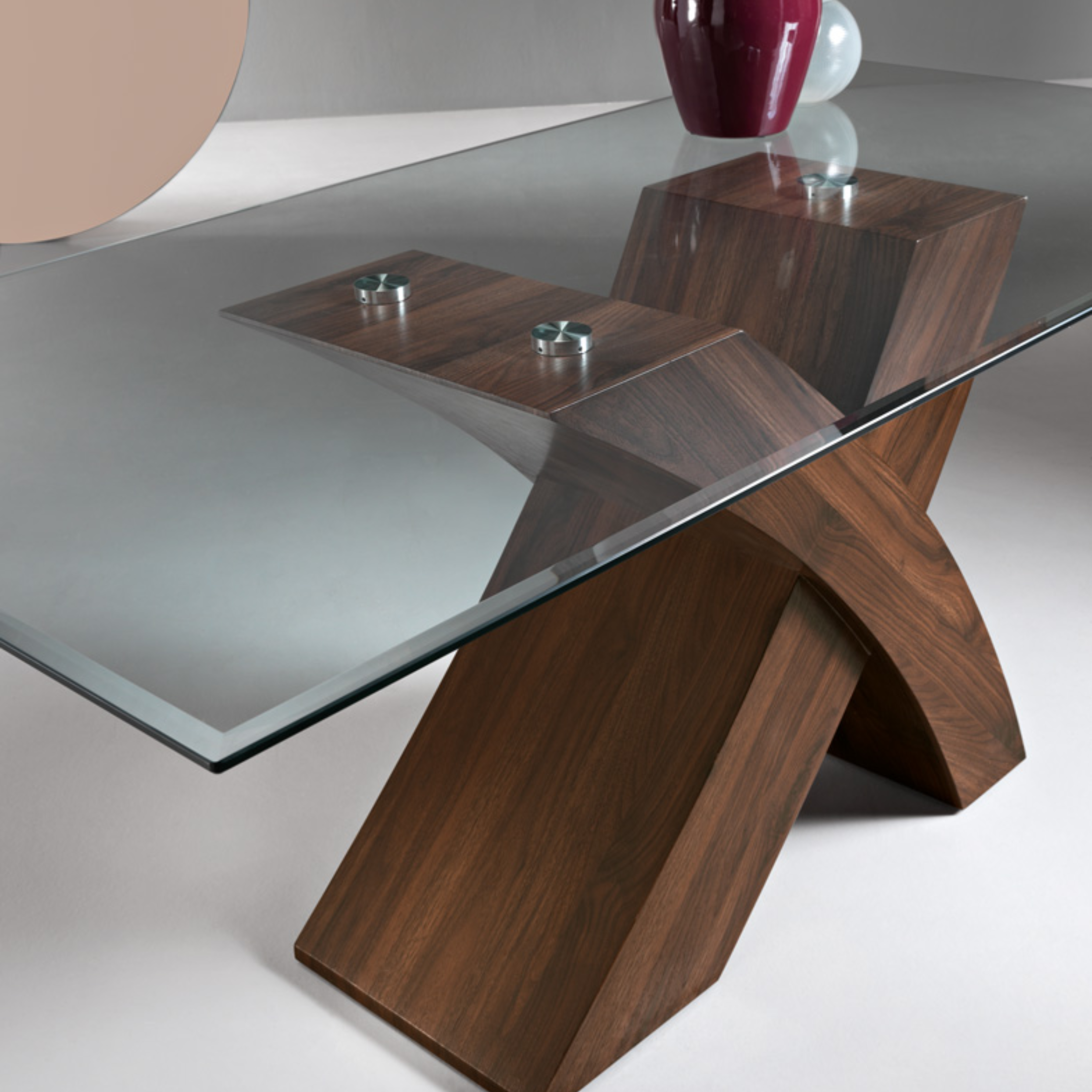 Tavolo fisso da soggiorno "Raul" con base effetto legno e piano in vetro cm 90x180 77h