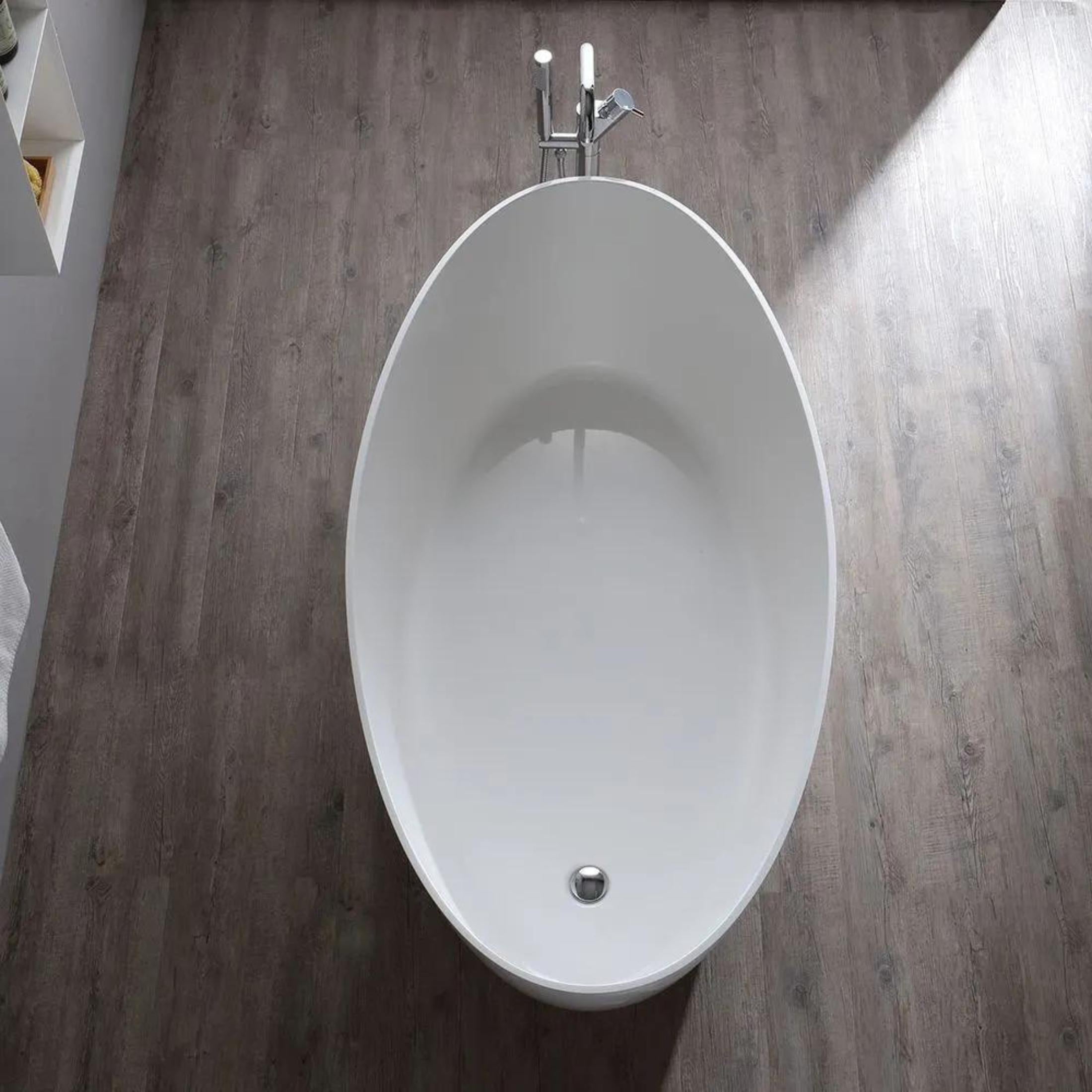 Vasca da bagno ovale moderna "Palma" in resina di marmo bianca cm cm 160,5x80,5 60h