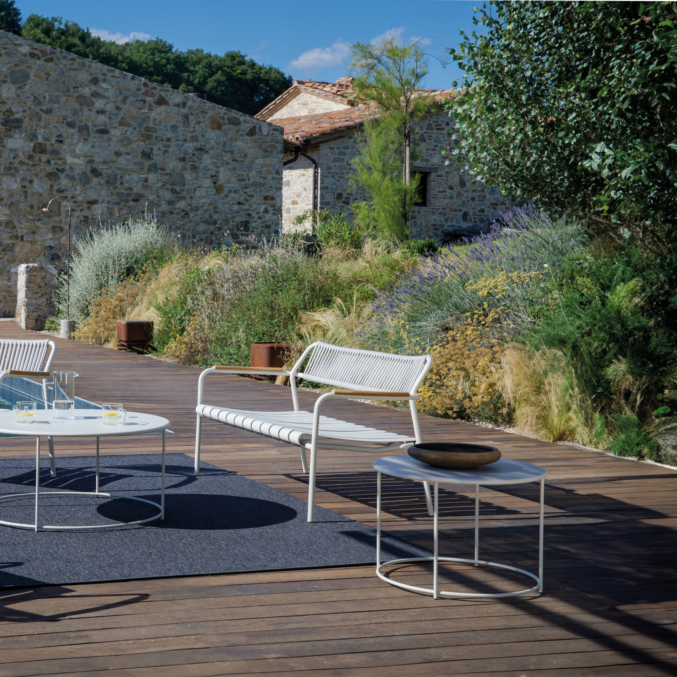 Panchina lounge con schienale in corda "Verdea Rope" divanetto da giardino cm 148x70 74h