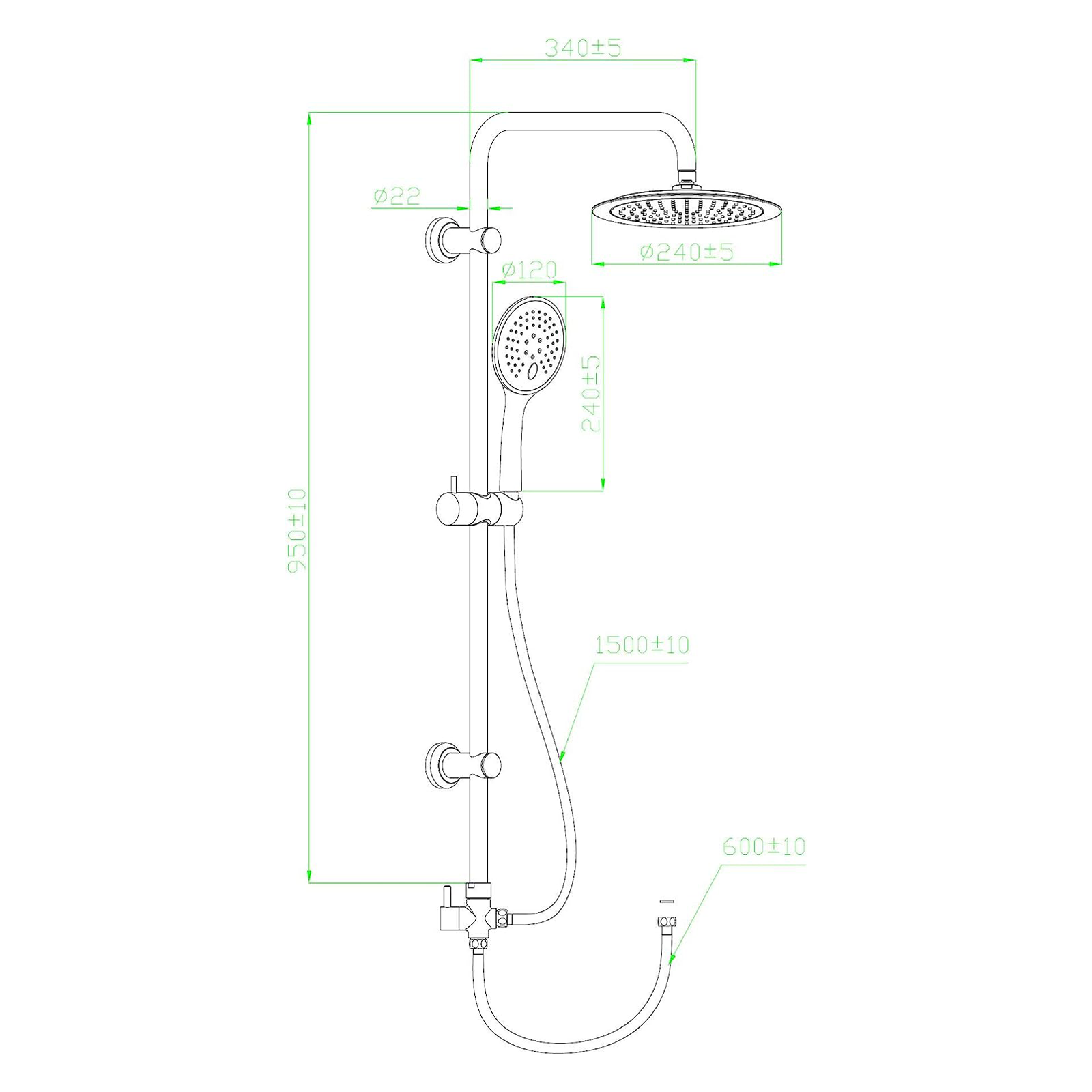 Columna de ducha orientable de aluminio negro mate con teleducha de un chorro y barra corredera