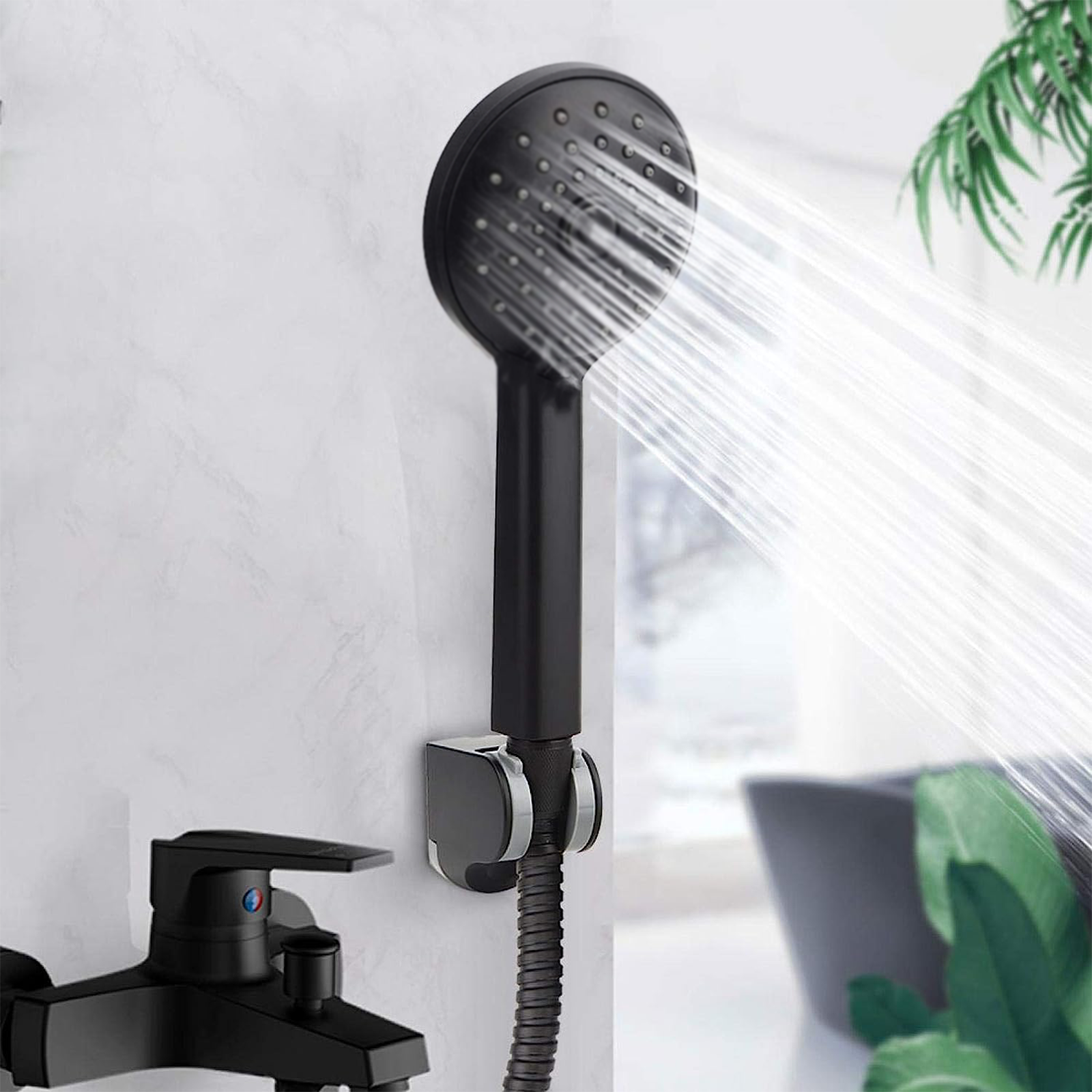 Douchette à main monojet S337 téléphone de douche en ABS noir mat anticalcaire