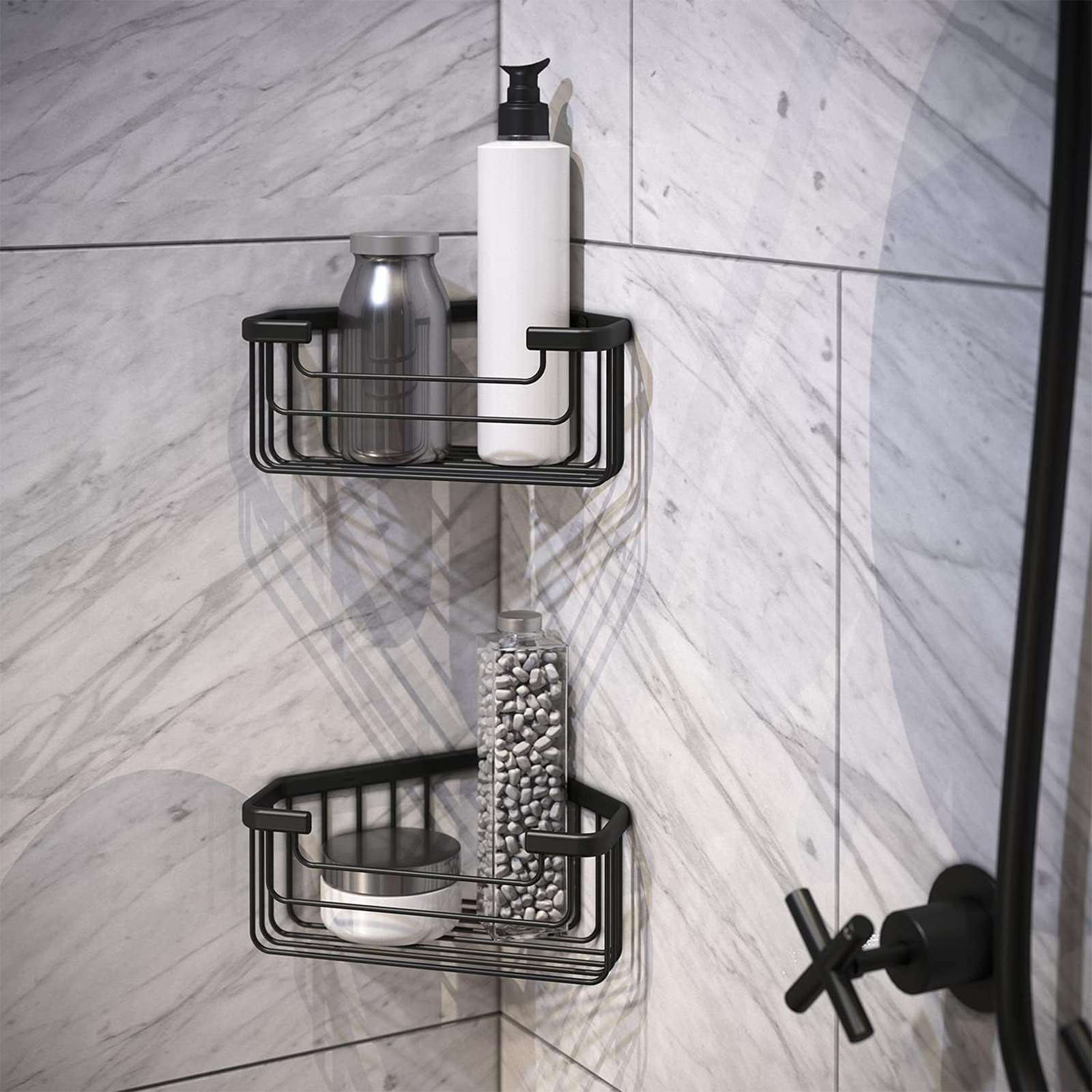 Porte-savon d'angle pour douche Lier support d'angle en acier noir 20x15 cm