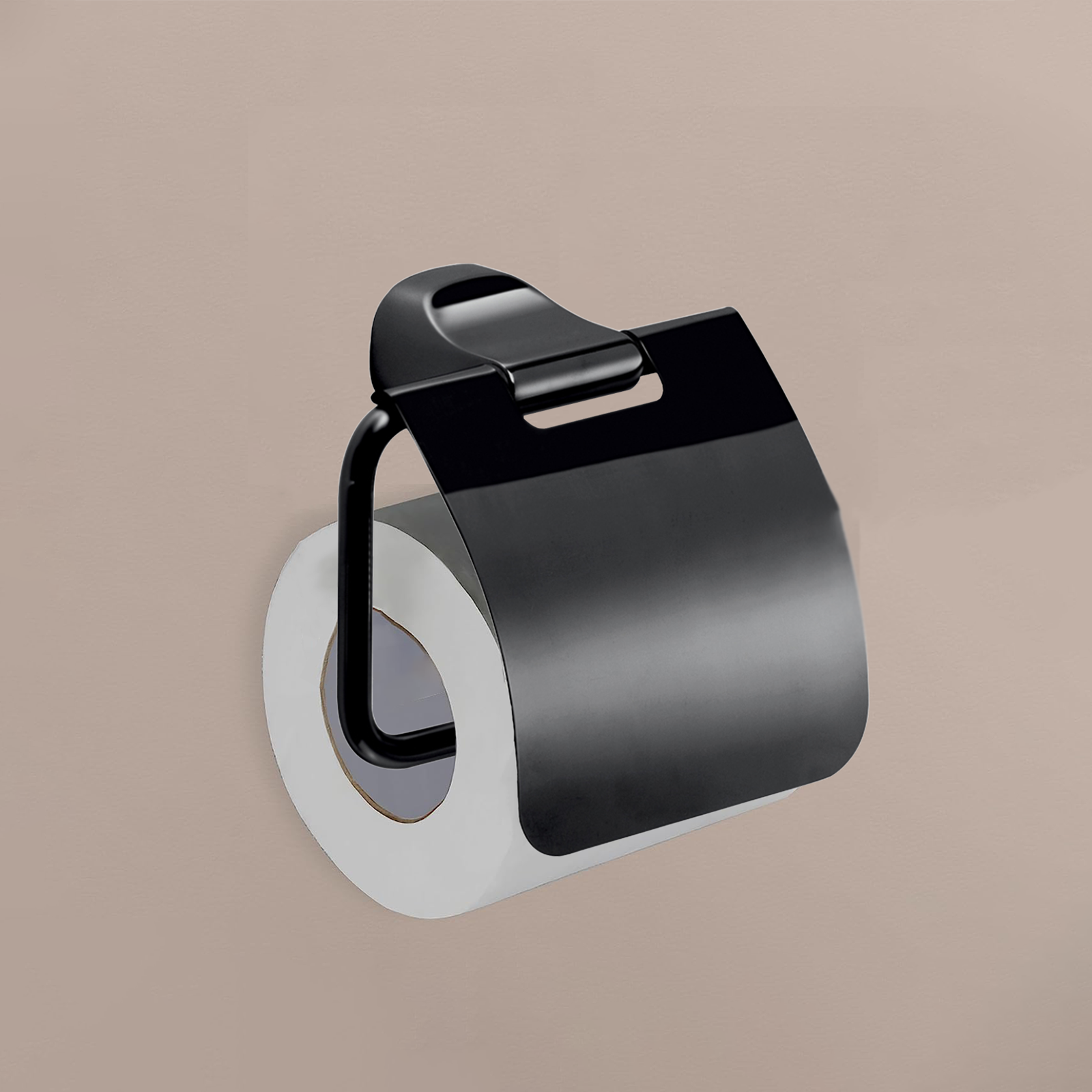 Porte-rouleau papier toilette Stelvio avec couvercle en acier inoxydable noir mat