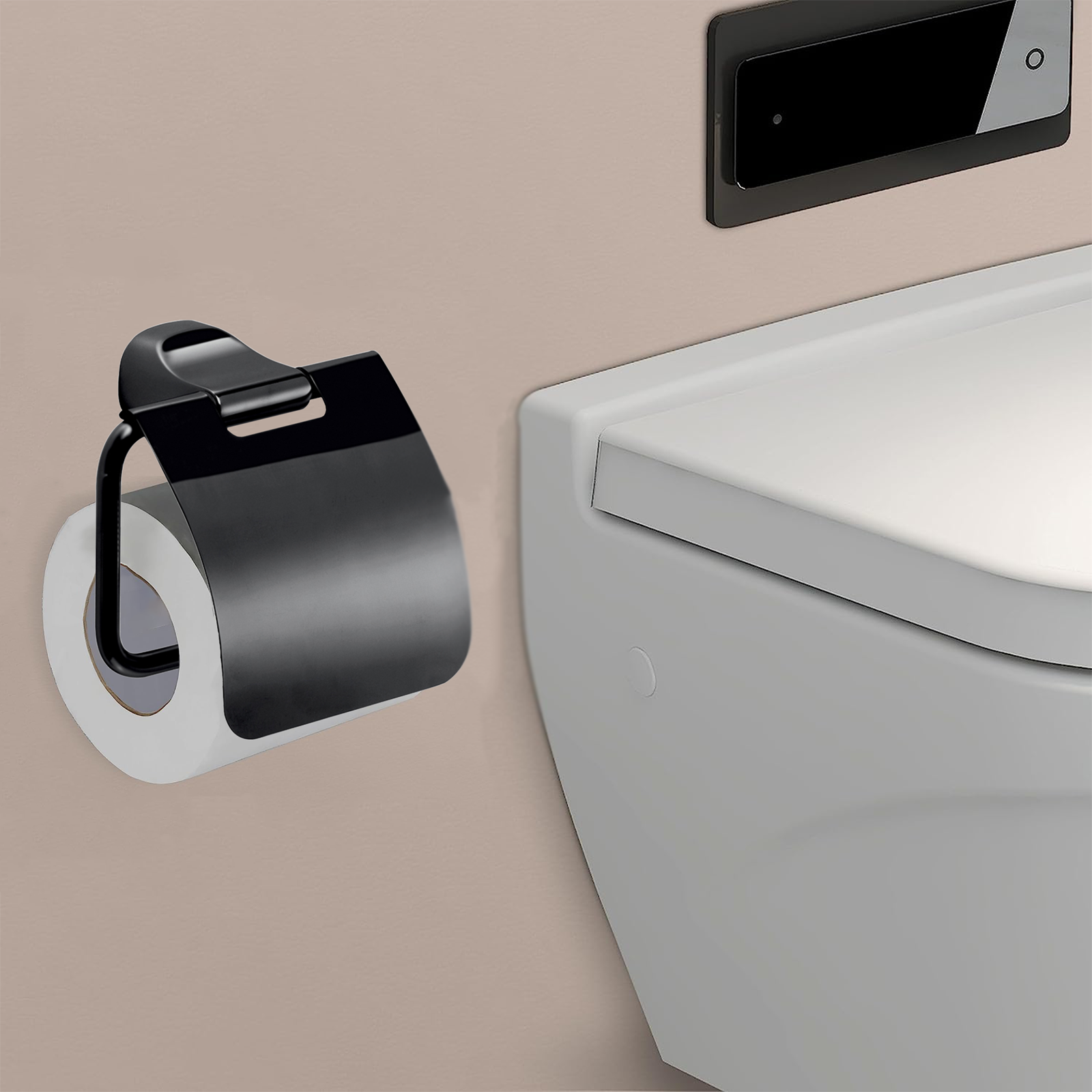 Porte-rouleau papier toilette Stelvio avec couvercle en acier inoxydable noir mat