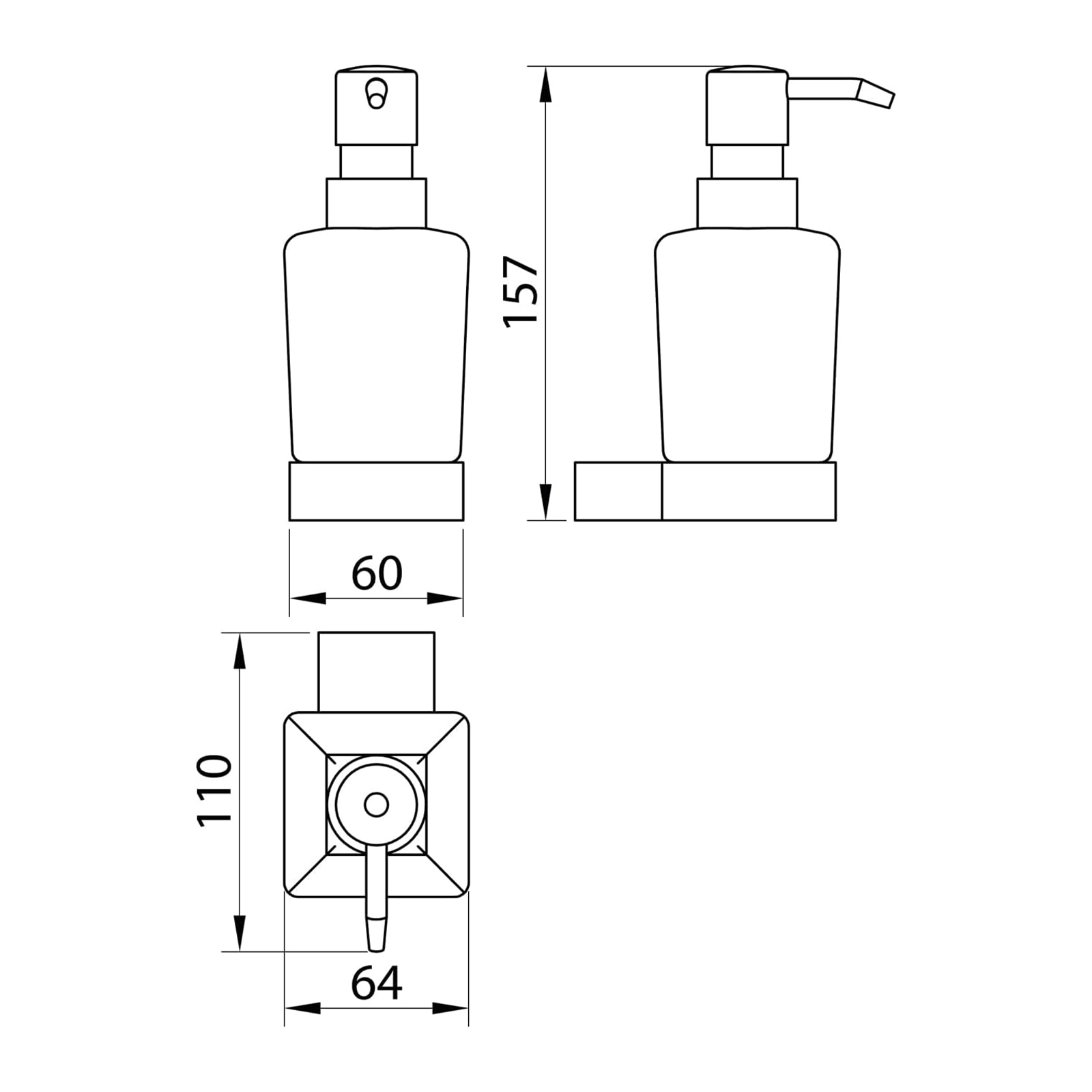 Dosatore sapone in vetro satinato Stelvio supporto in acciaio inox nero opaco cm 6,4x10,6 15,8h
