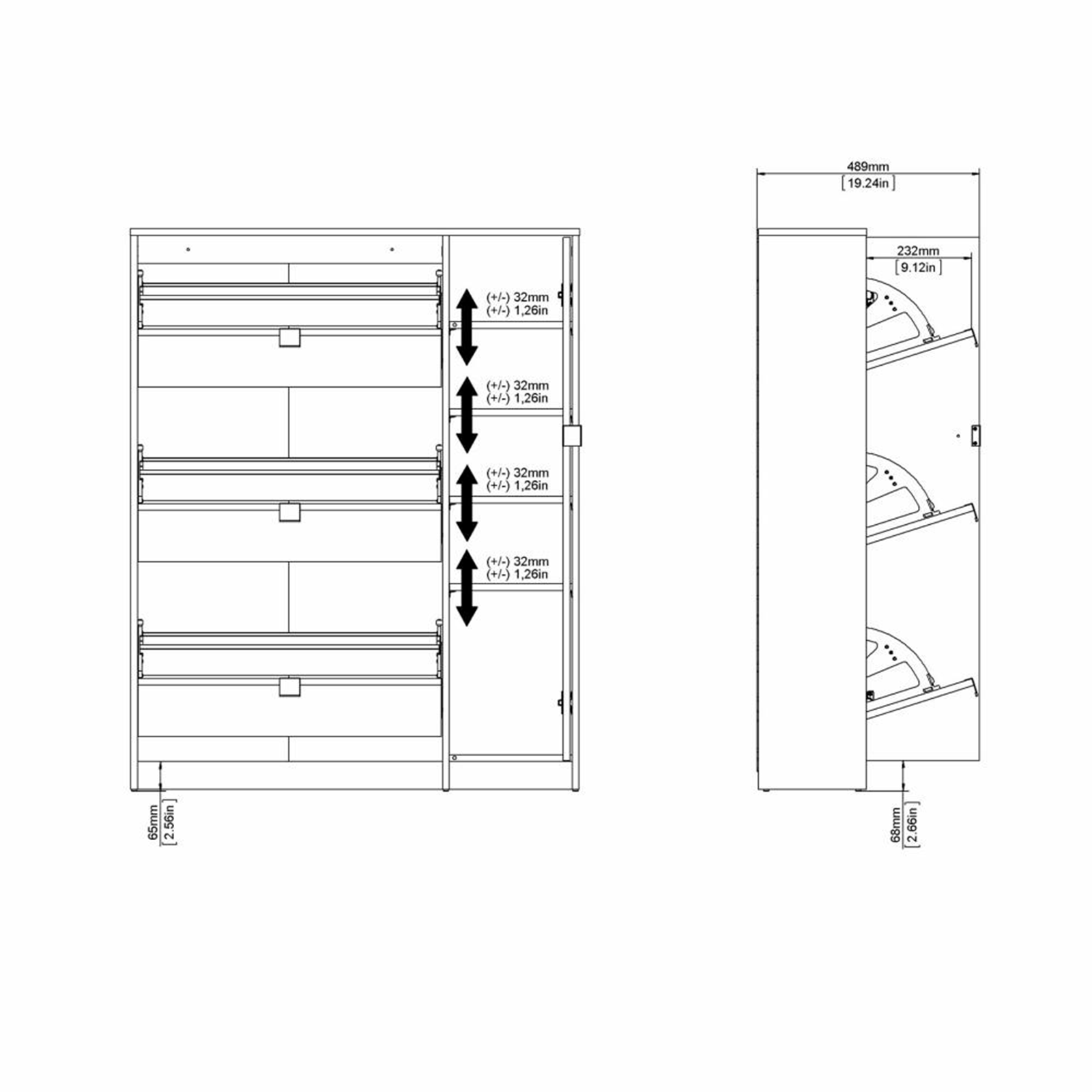 Zapatero modular de madera Class con 1 puerta y 3 solapas 102x24 cm 125h