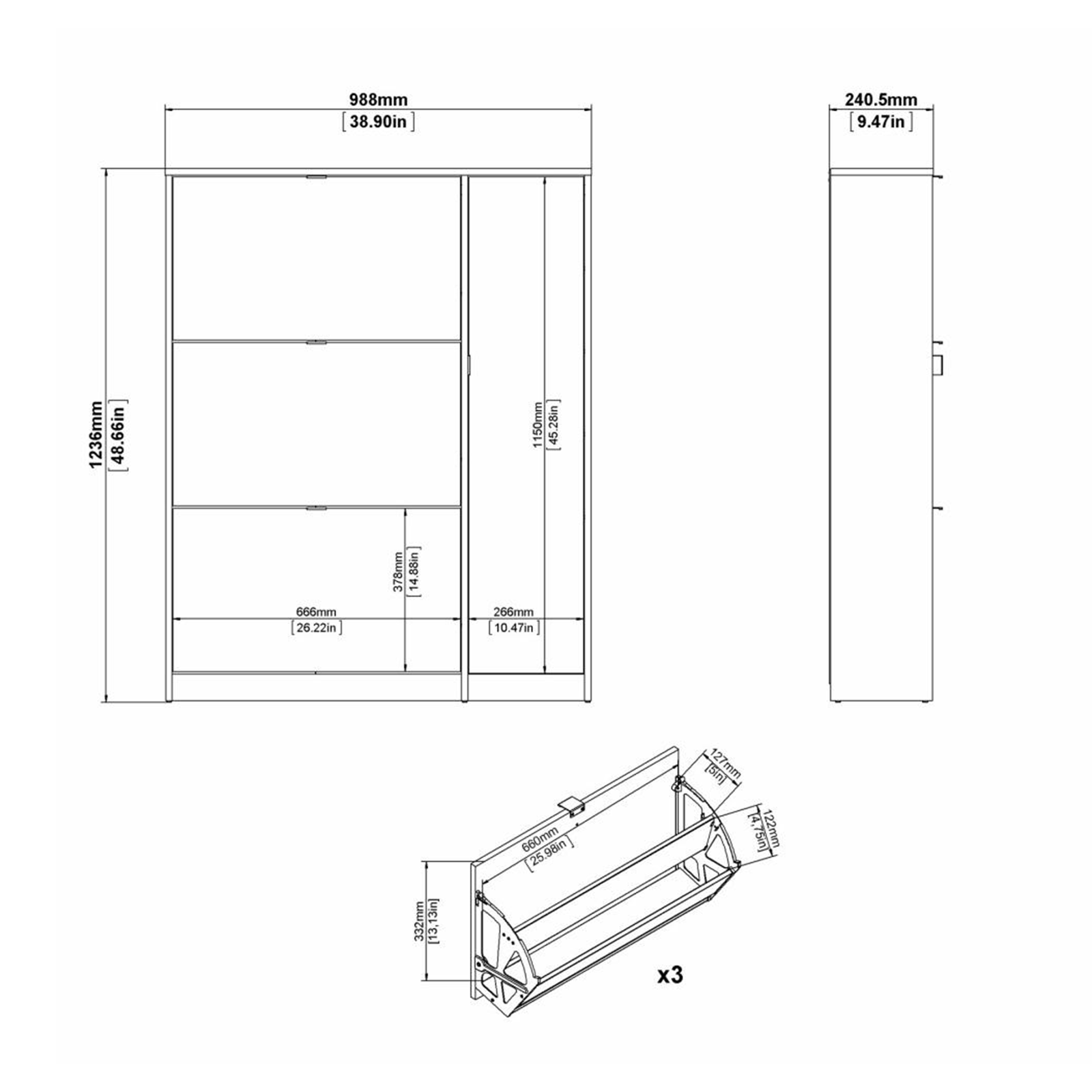 Zapatero modular de madera Class con 1 puerta y 3 solapas 106x22 cm 115h