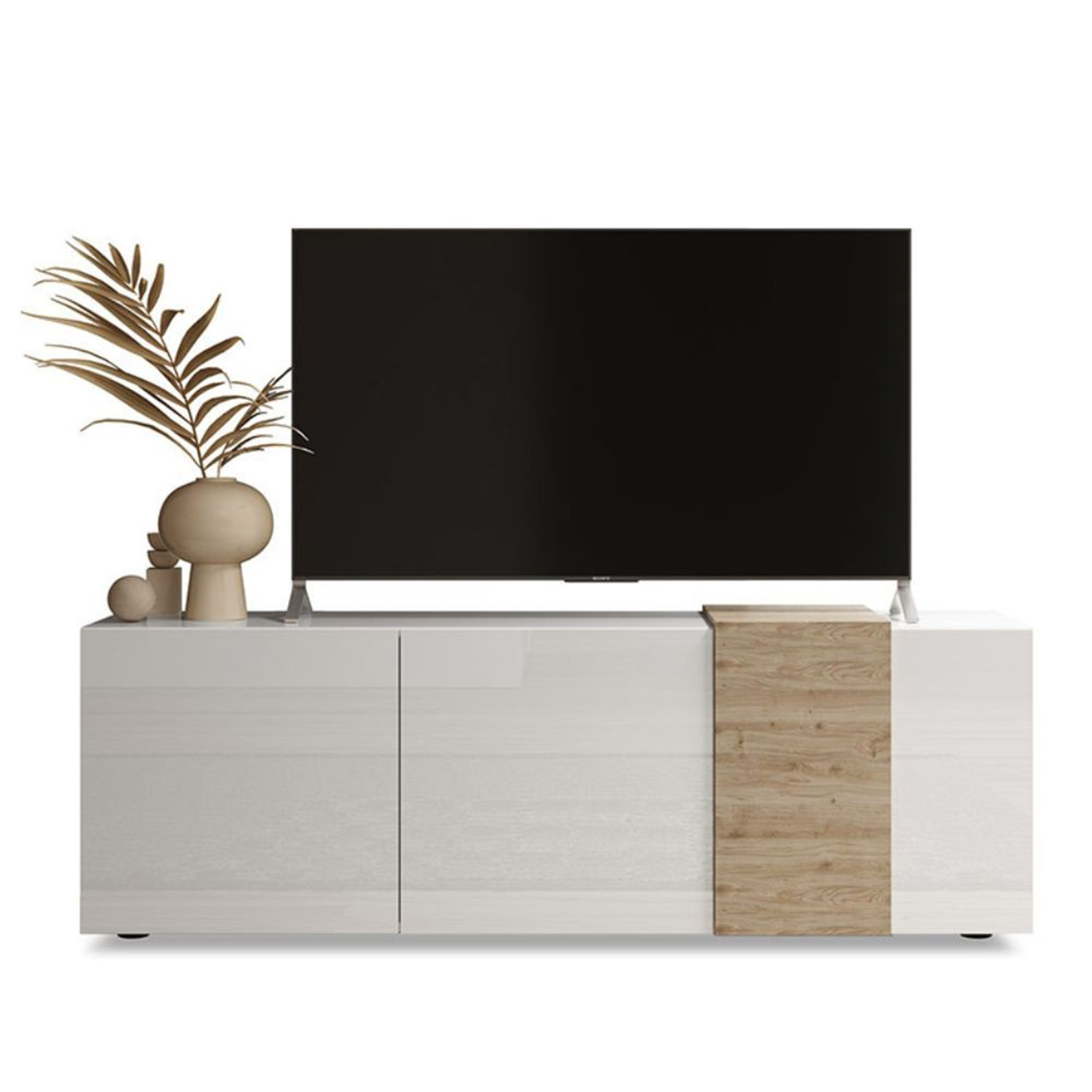 Mueble TV Venus de madera de roble para salón con 3 puertas 181x44 cm 59h