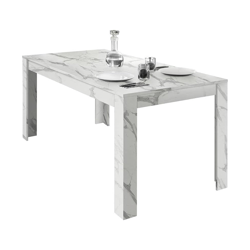 Tavolo moderno allungabile Basic in legno effetto marmo bianco cm 137/