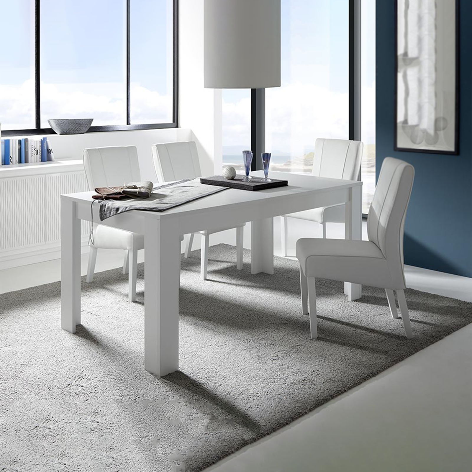 Table à manger extensible Sky en bois rectangulaire blanc mat 137/185x90 ​​​​​​cm 79h