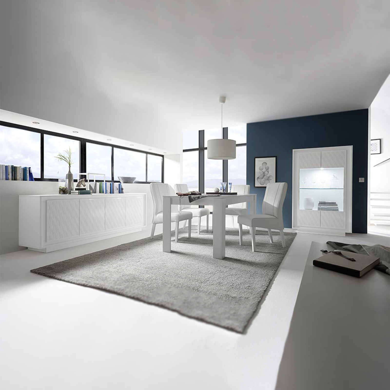 Tavolo da pranzo allungabile "Sky" in legno rettangolare bianco opaco cm 137/185x90 79h