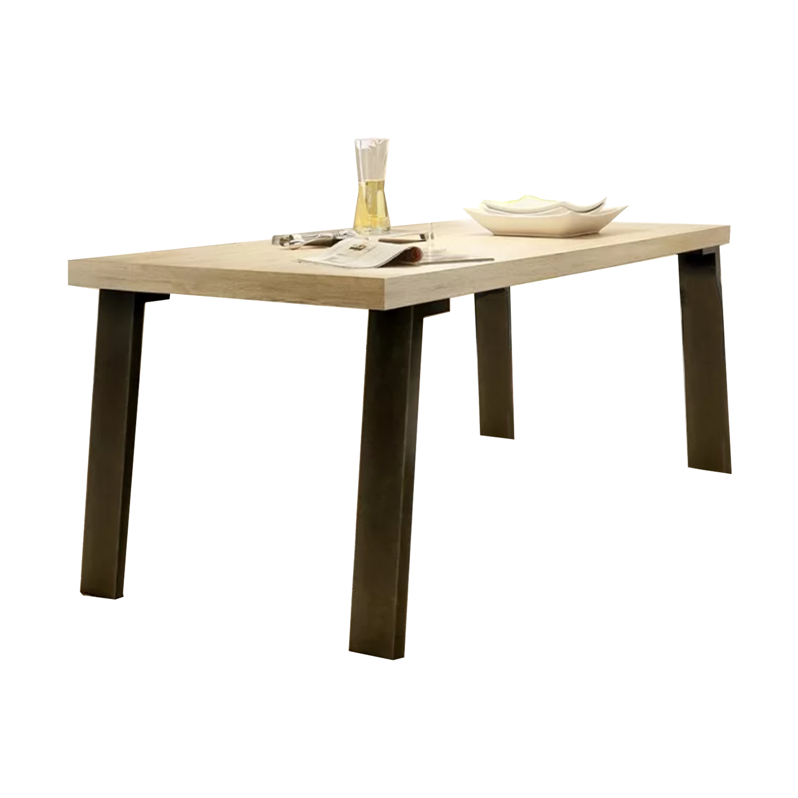 Mesa de comedor "Palma" en madera de roble Sherwood con patas de hierro