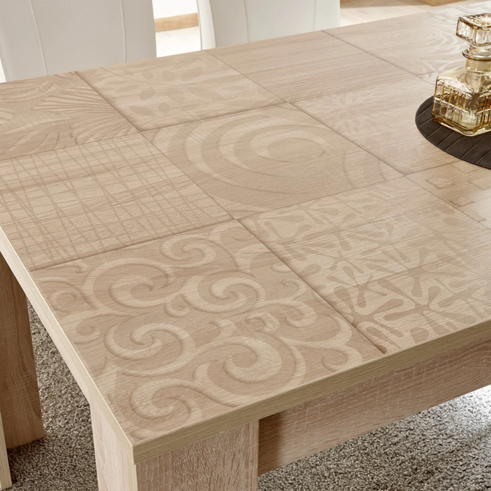 Mesa de comedor fija "Miro" de madera serigrafiada 180x90 cm 79h