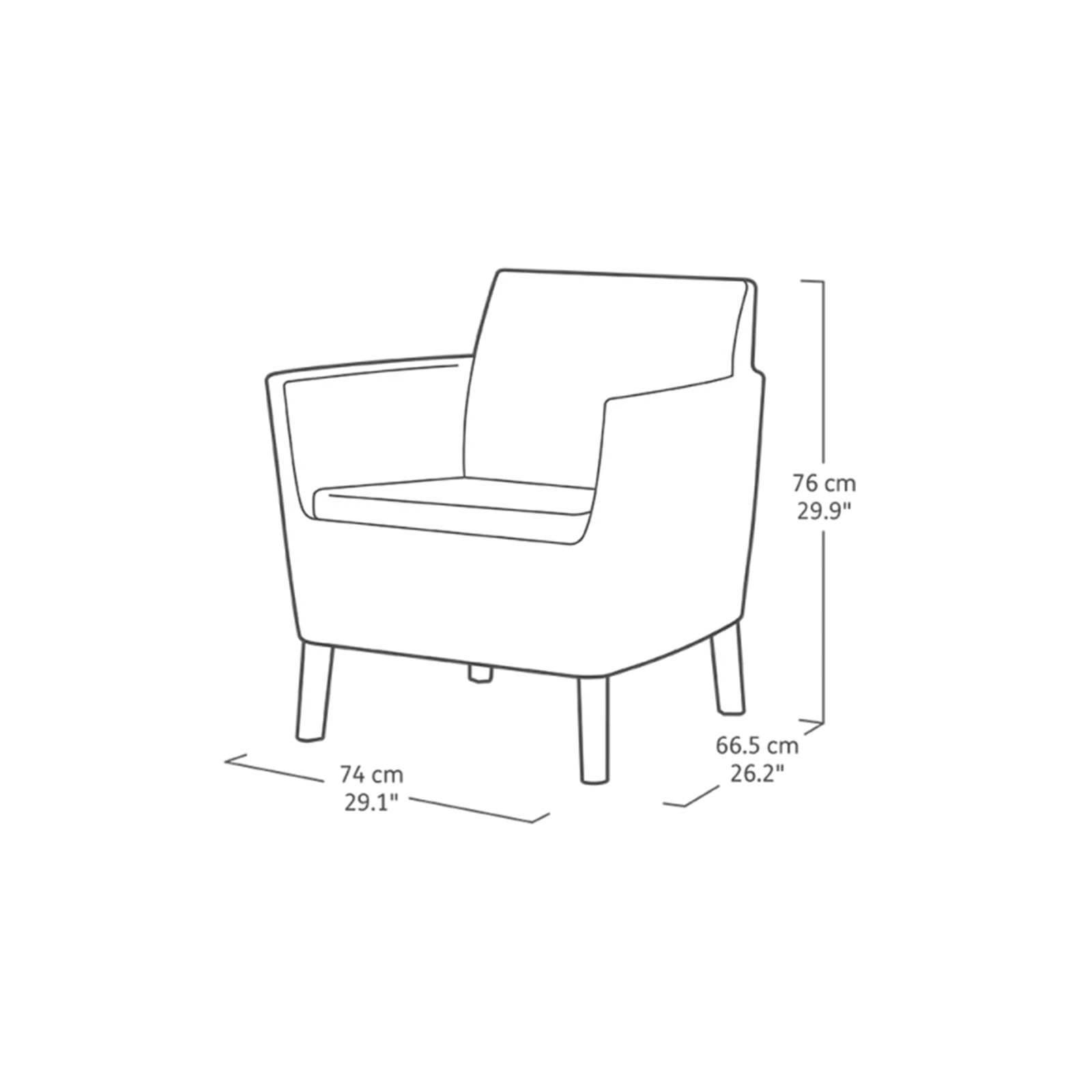 Salón exterior en resina sofá "Salemo" + sillones + mesa contenedor con cojines