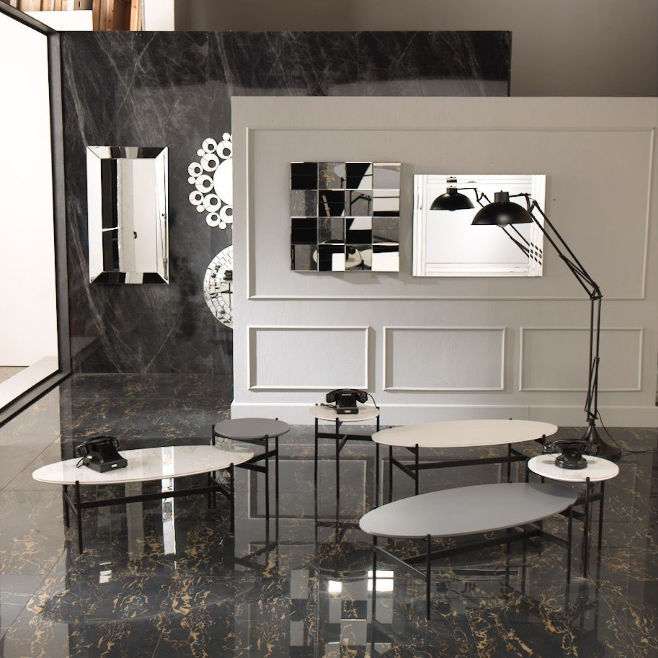 Table basse "Minerva" plateau céramique et pieds métal 110x50 cm 35h