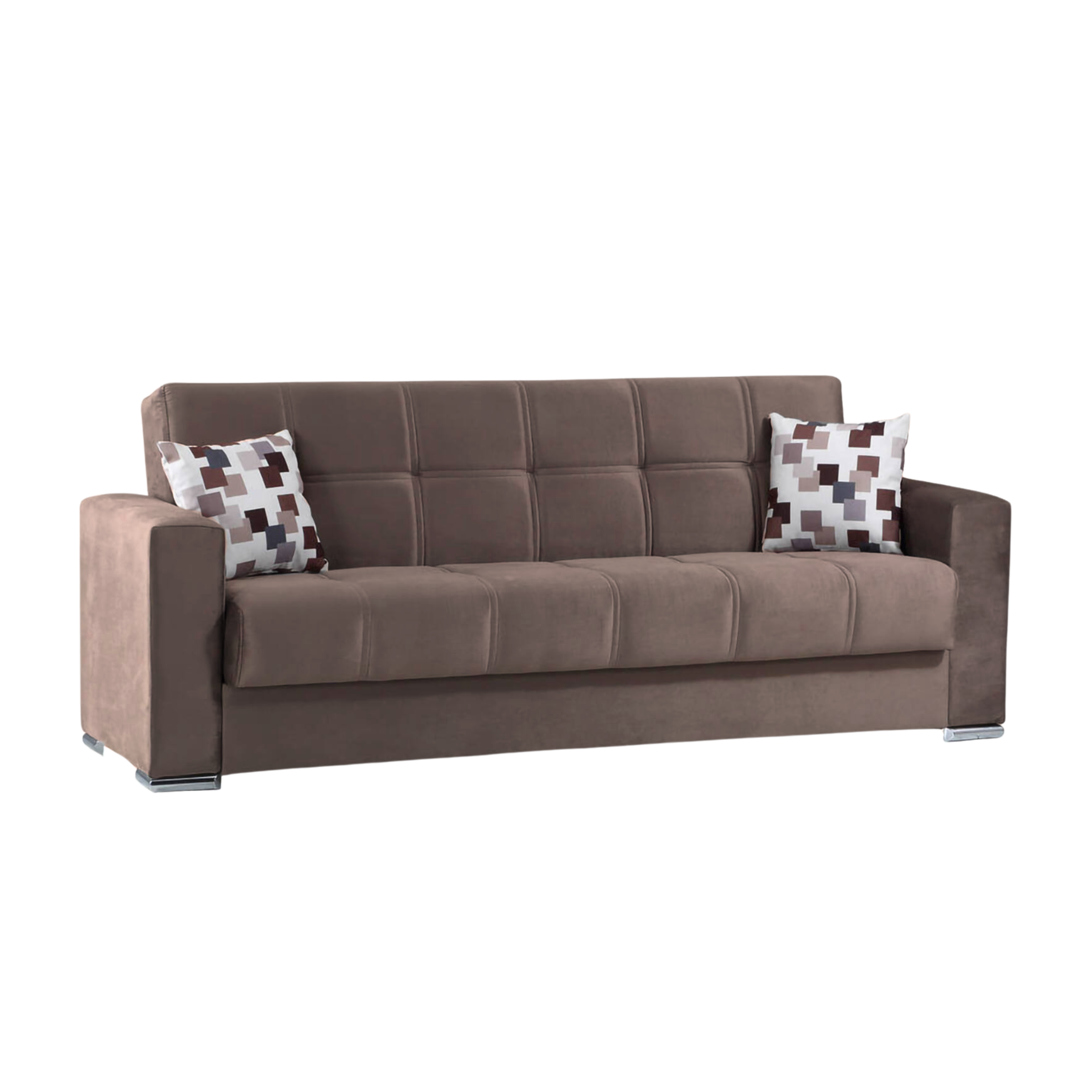 Divano letto 3 posti contenitore "Alba" in tessuto con piedi cromati cm 226x85 92h
