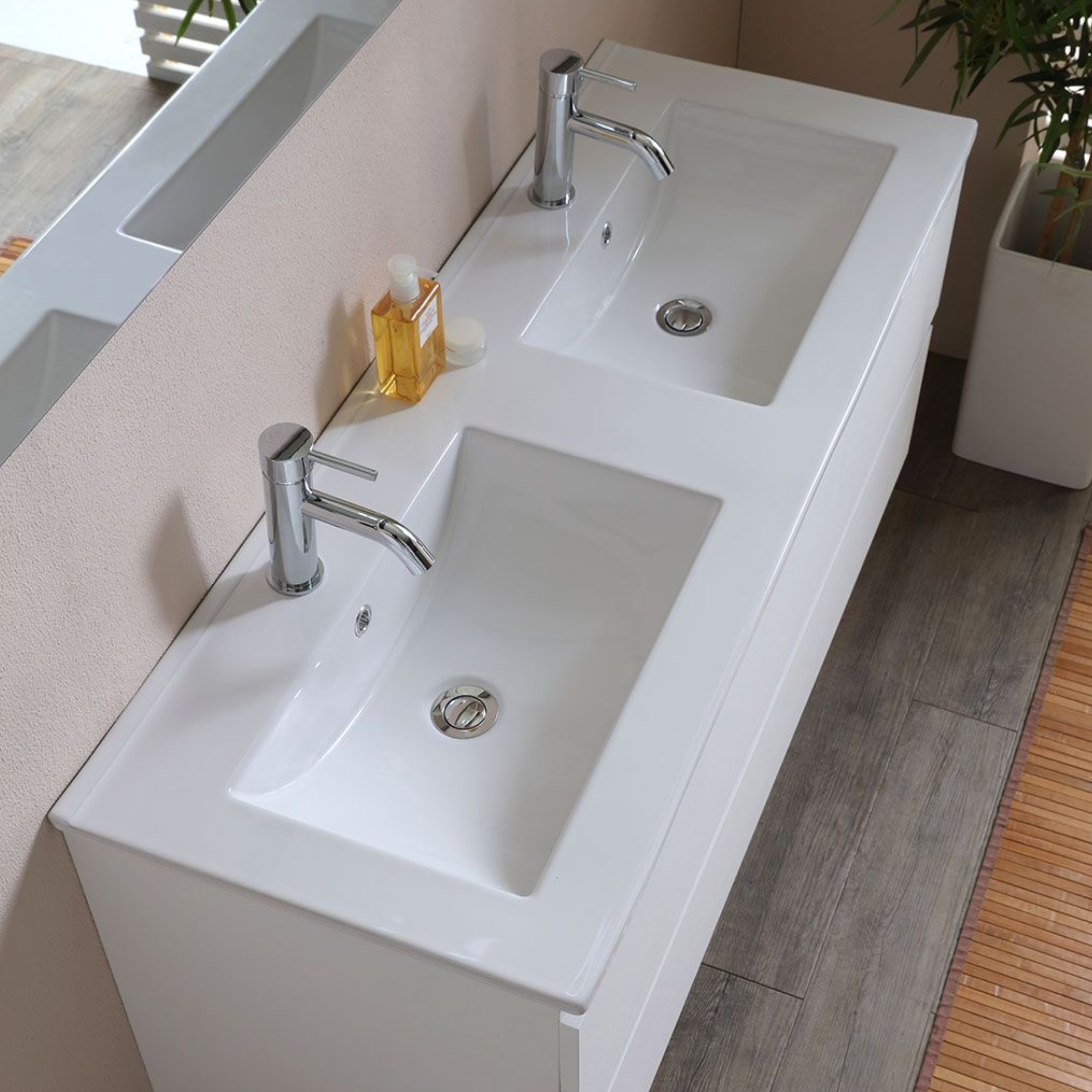 Mobile bagno "Belize120" cm con doppio lavabo e due cassetti finitura bianco legno