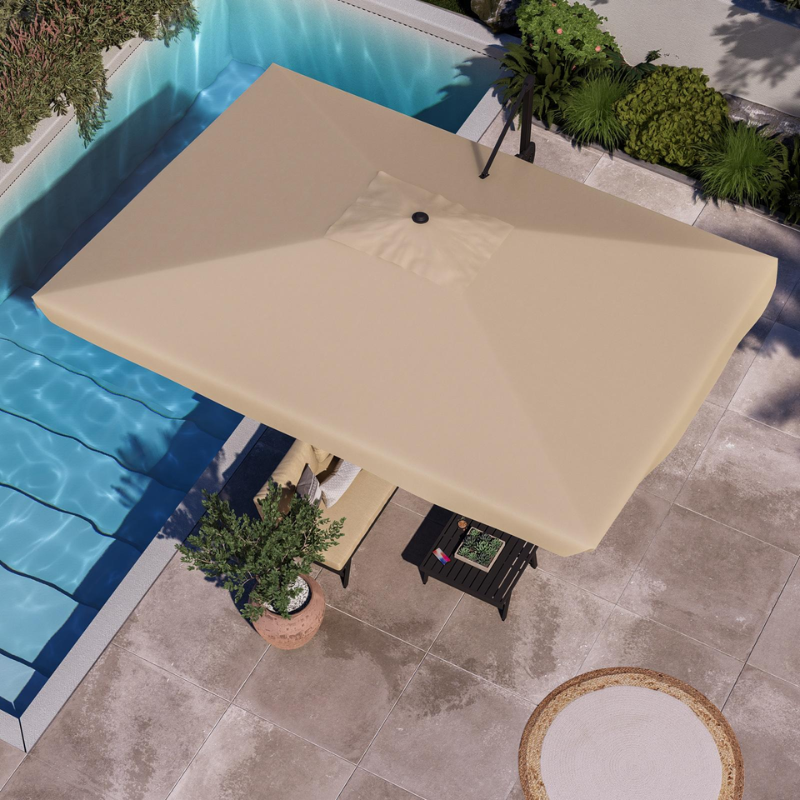 Ombrellone moderno ecru "Decent" con palo laterale in alluminio nero da giardino 3x4 mt