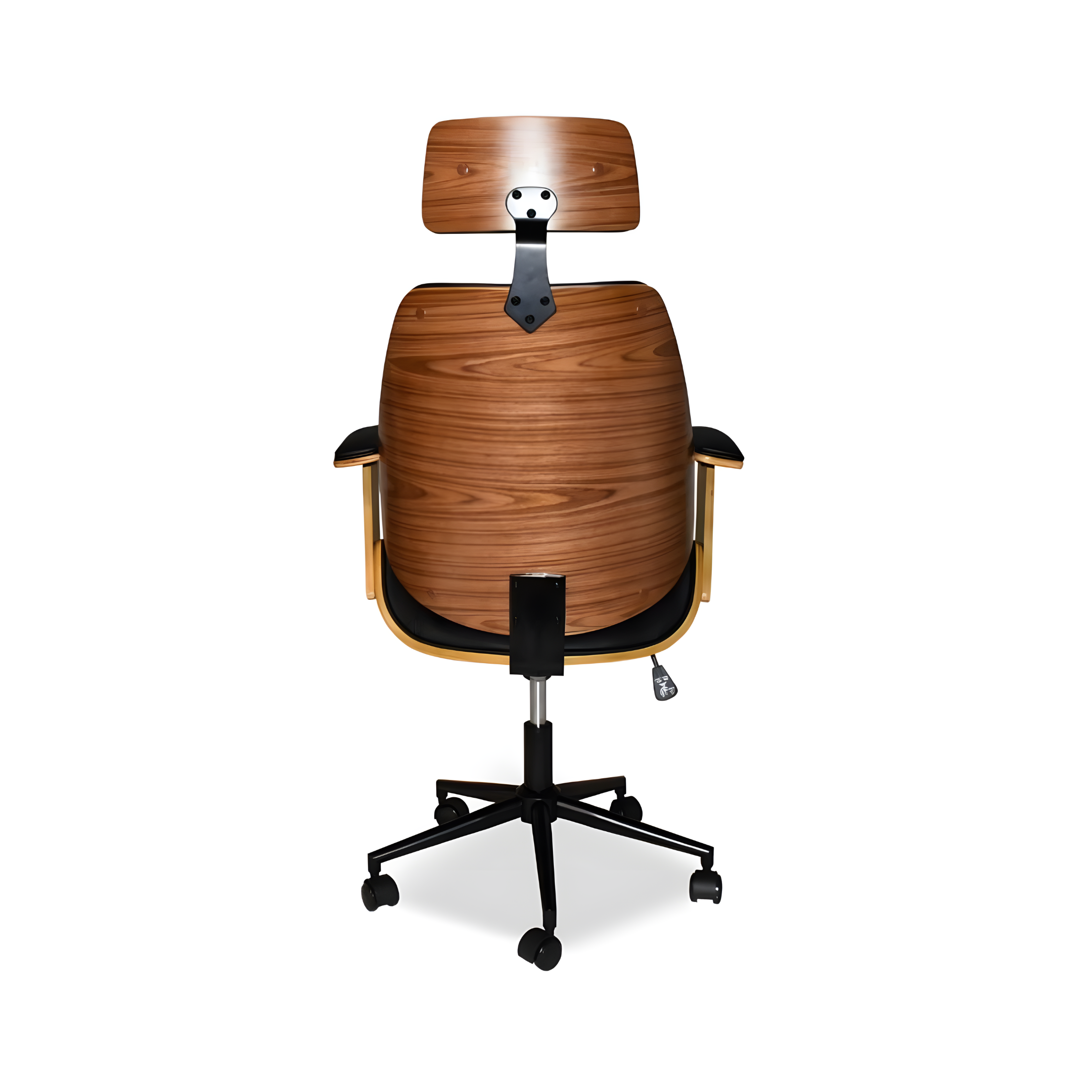 Sedia da ufficio girevole "James" in pelle nera con struttura e braccioli effetto legno cm 66x50 118h